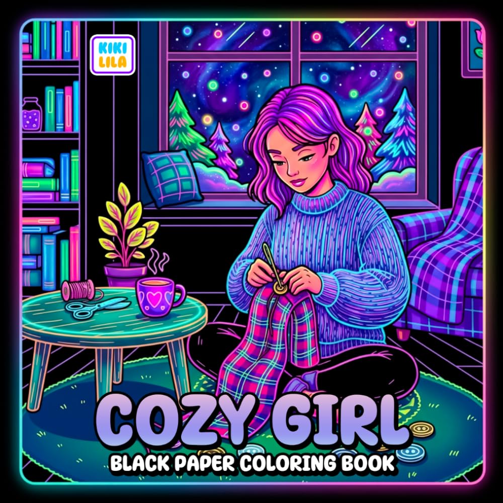 Cozy Girl Black Paper Coloring Book: Cute Aesthetic Moments on Bold Dark Pages