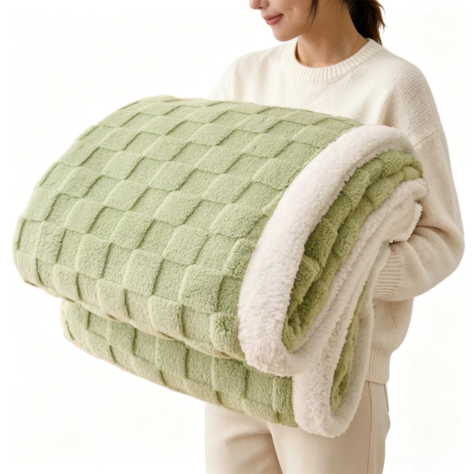 Gracelife Sherpa Blanket Throw Fleece Blanket Double, Soft Fluffy Fuzzy Warm Blanket Throws for Bed and Couch, Large Thick Blanket for All Season Use,Sage Green,150x200cm — image 1