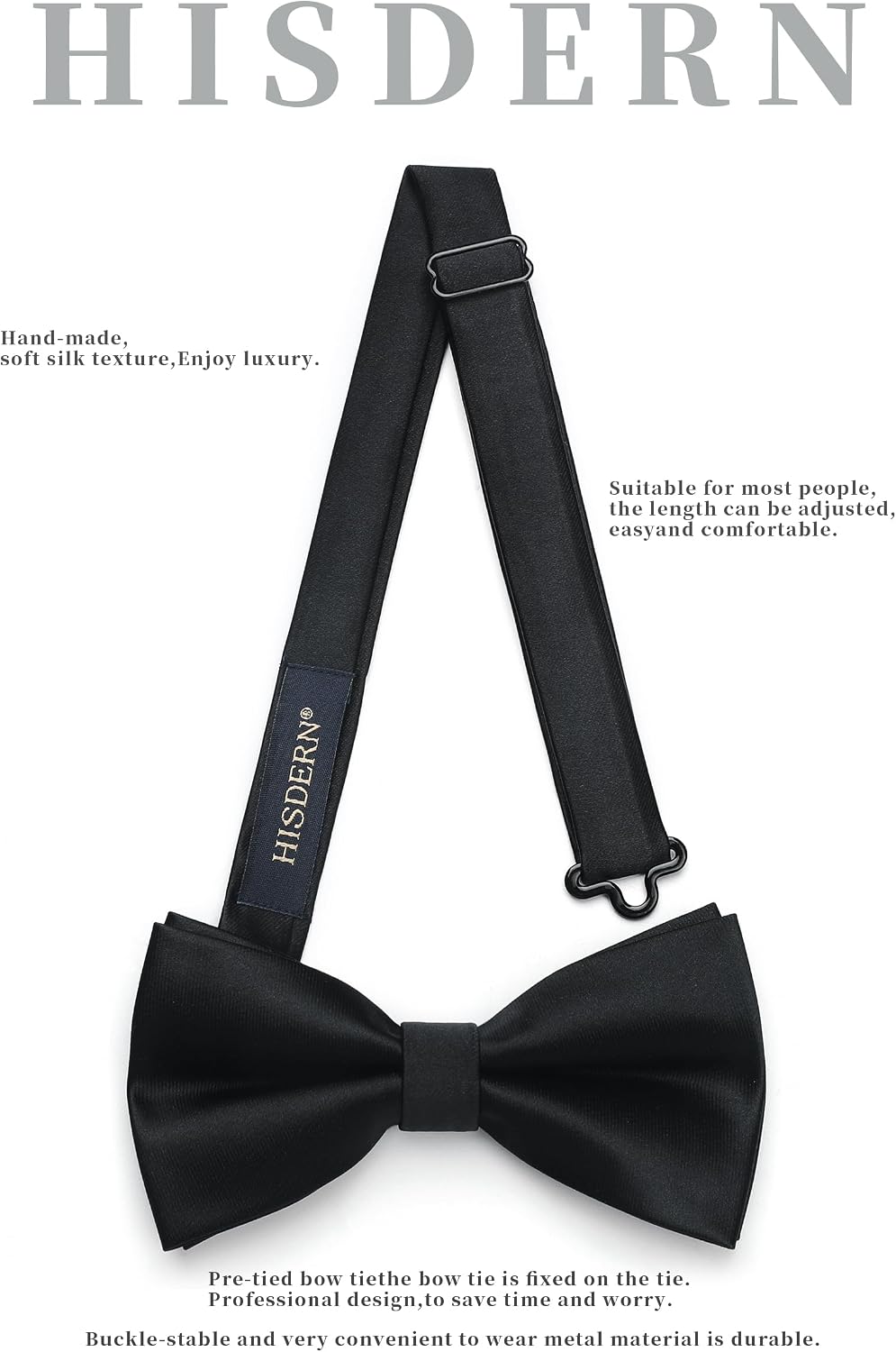 HISDERN Bow Ties for Men Pretied Bowties Classic Formal Business Bow Tie Adjustable Tuxedo Bowtie for Wedding Party