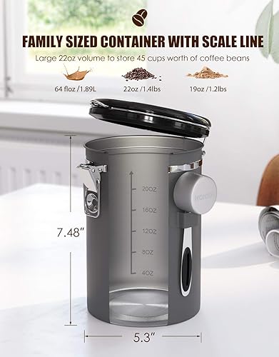 Miniatura 10 de HAIOOU Recipiente hermético para café, contenedor grande de almacenamiento de granos de café de acero inoxidable de 22 onzas con rastreador de