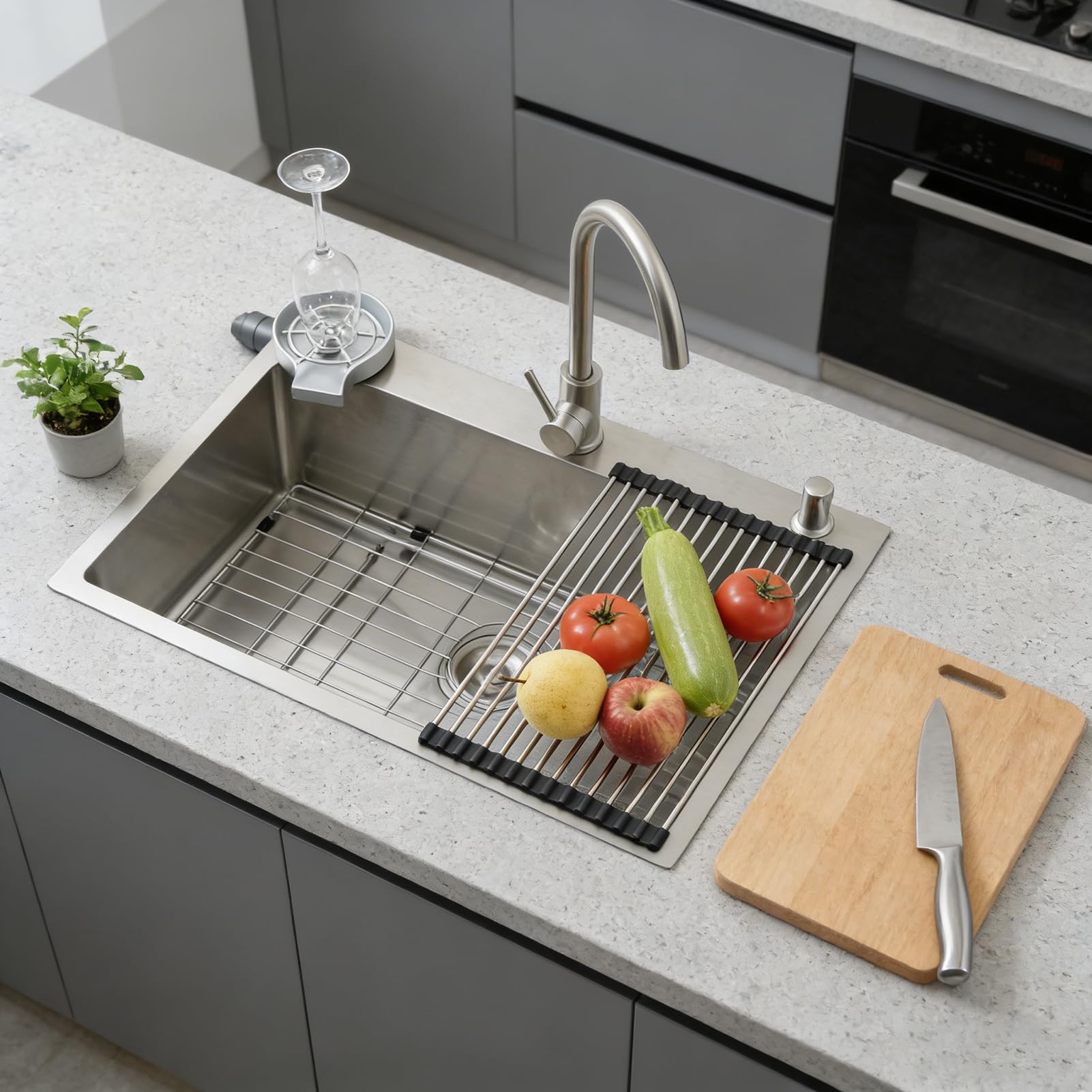 Fregadero Cocina 85x50cm, Fregadero de Cocina Acero Inoxidable 304, Multifuncional Fregadero Cocina Grande 1 Seno, con Grifo, Filtro de Drenaje, Rejilla de Fondo, Sifón y Descarga (kitchen sink)