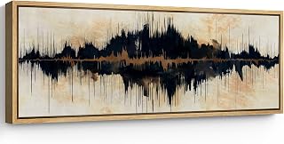 SIGNFORD Large Framed Canvas Print Wall Art Abstract Soundwave Modern Audio Waveform Painting in Neutral Tones Illustrations Modern Art Relax/Calm Warm for Living Room, Bedroom, Office - 60"x20"