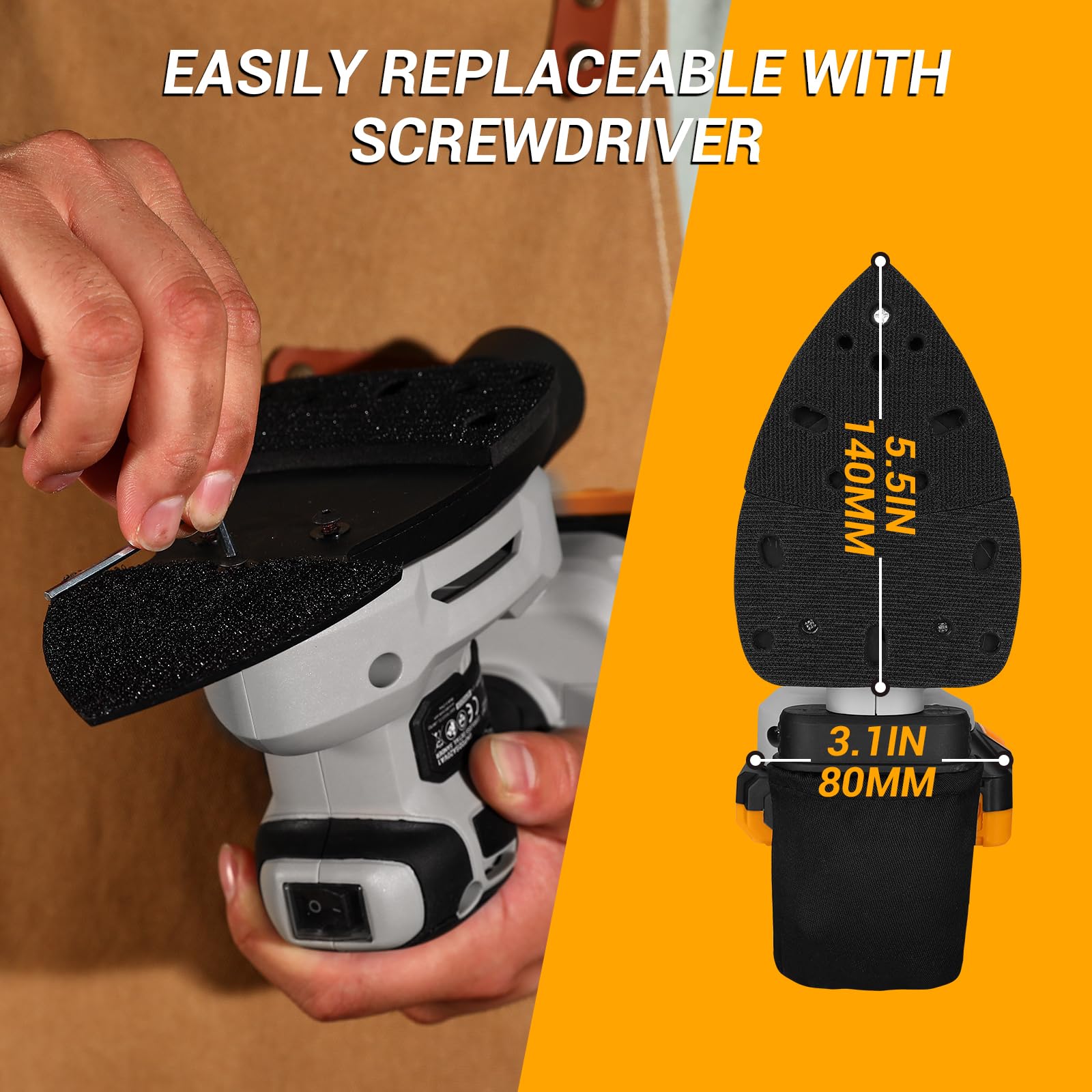 Levigatrice Mouse per Legno: DEKOPRO 20V Multifunzione Levigatrice Palmare con Batteria 13000 RPM, 3 Accessori Aggiuntivi 12PCS Carte Vetrata - per Levigare Lucidare e Rimuovere in Falegnameria e DIY