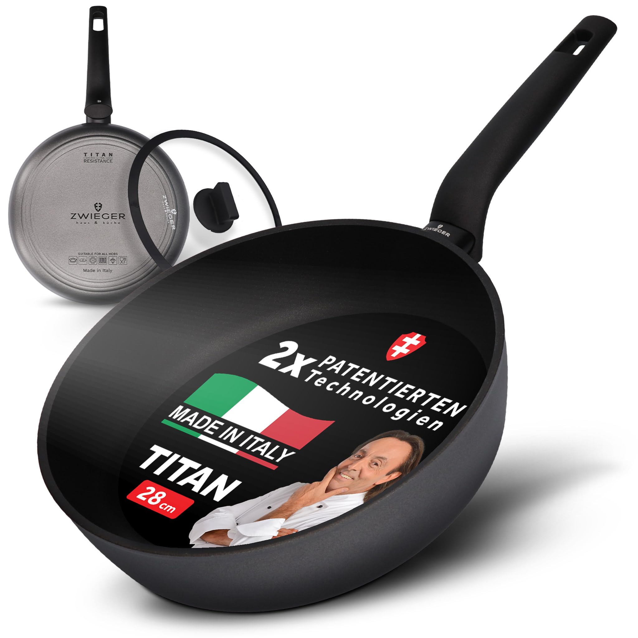 Pfanne 28 Cm Hoher Rand 2 Griffe ZWIEGER Innovative Pfanne mit Deckel 28cm - TITAN Schmorpfanne 28 cm