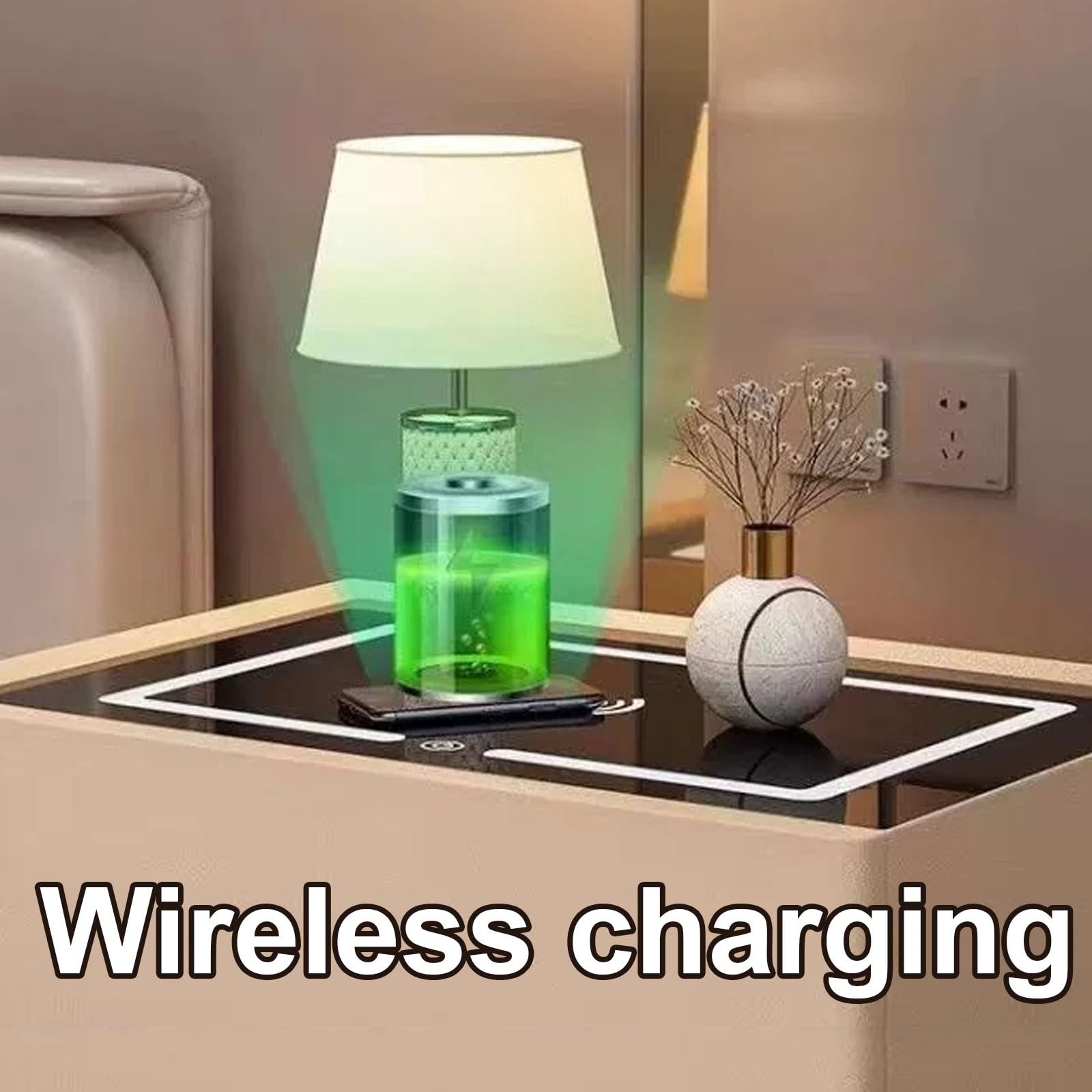 Comodino Smart Con Ricarica Wireless E USB Realizzato in Legno Massello E Pelle in Microfibra Lunghezza 40/45/50 Cm Comodino Multifunzionale Con Blocco Password(50 * 40 * 48CM)