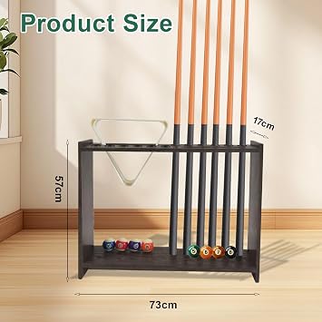 Pool Cue Rack Holder, Pool Stick Holder Holds 12 Cues 8 Billiard Balls and 2 Ball Rack, Wooden Floor Stand for Game Room, Billiard Room, Club