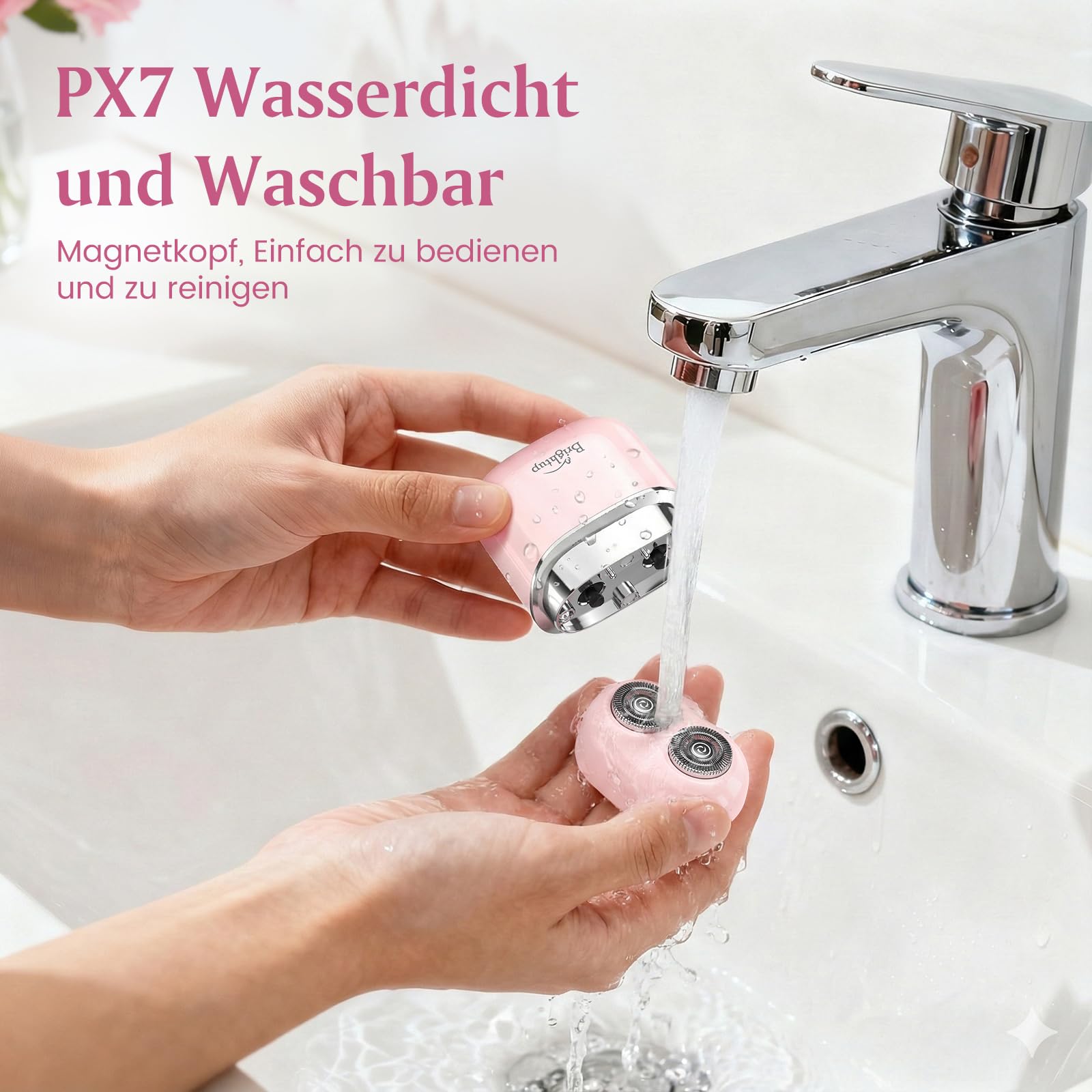 Brightup Gesichtshaarentferner für Frauen, Elektrischer Gesichtshaar Rasierer für Damen, Wasserfest, USB-C, Kleiner Damenrasierer für Schnelle und Sanfte Rasur, Oberlippe, Kinn und Wangen, Rosa