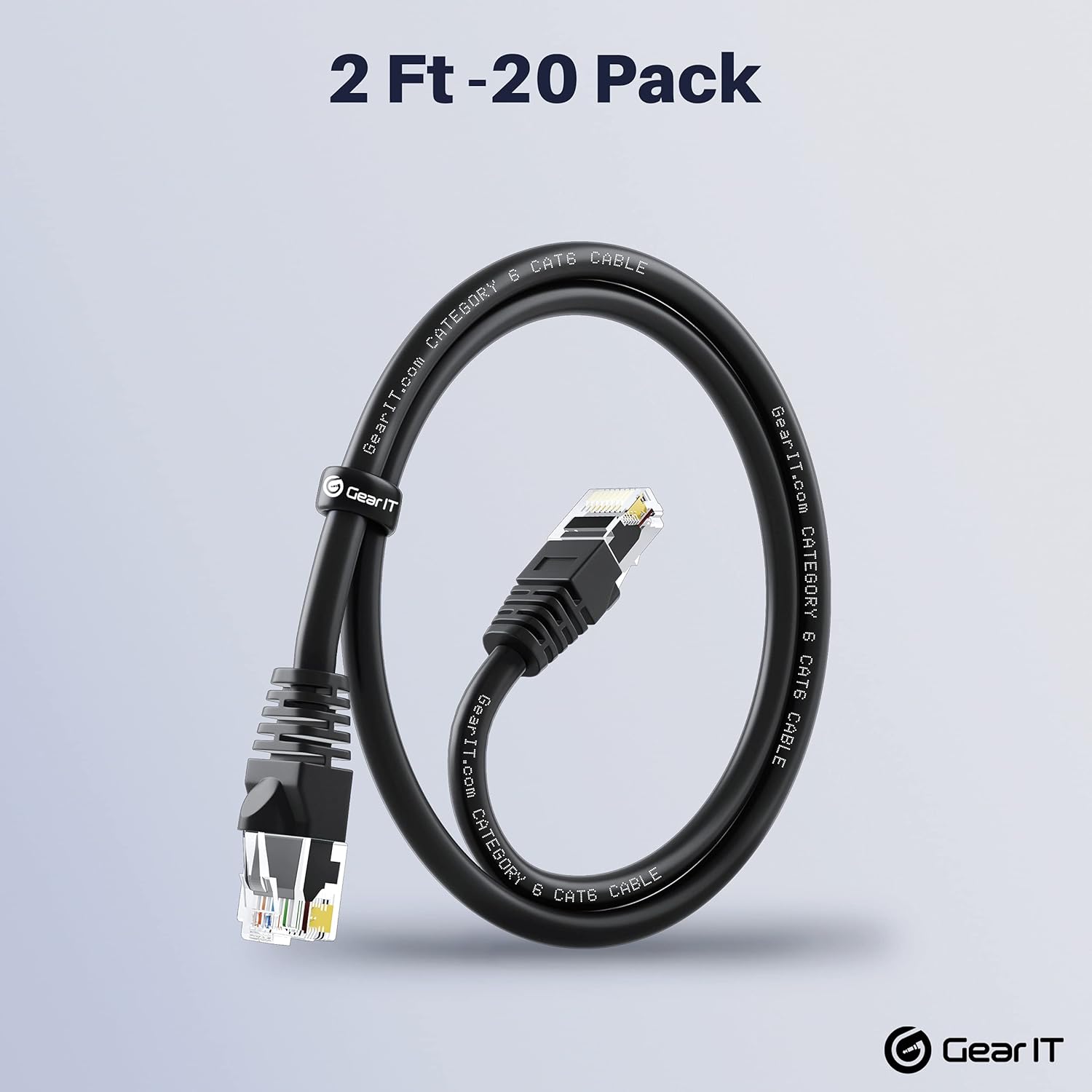 GearIT Cat 6 Ethernet Cable 2 ft (20-Pack) - Cat6 Patch Cable, Cat 6 Patch Cable, Cat6 Cable, Cat 6 Cable, Cat6 Ethernet Cable, Network Cable, Internet Cable - Black 2 Feet : Electronics