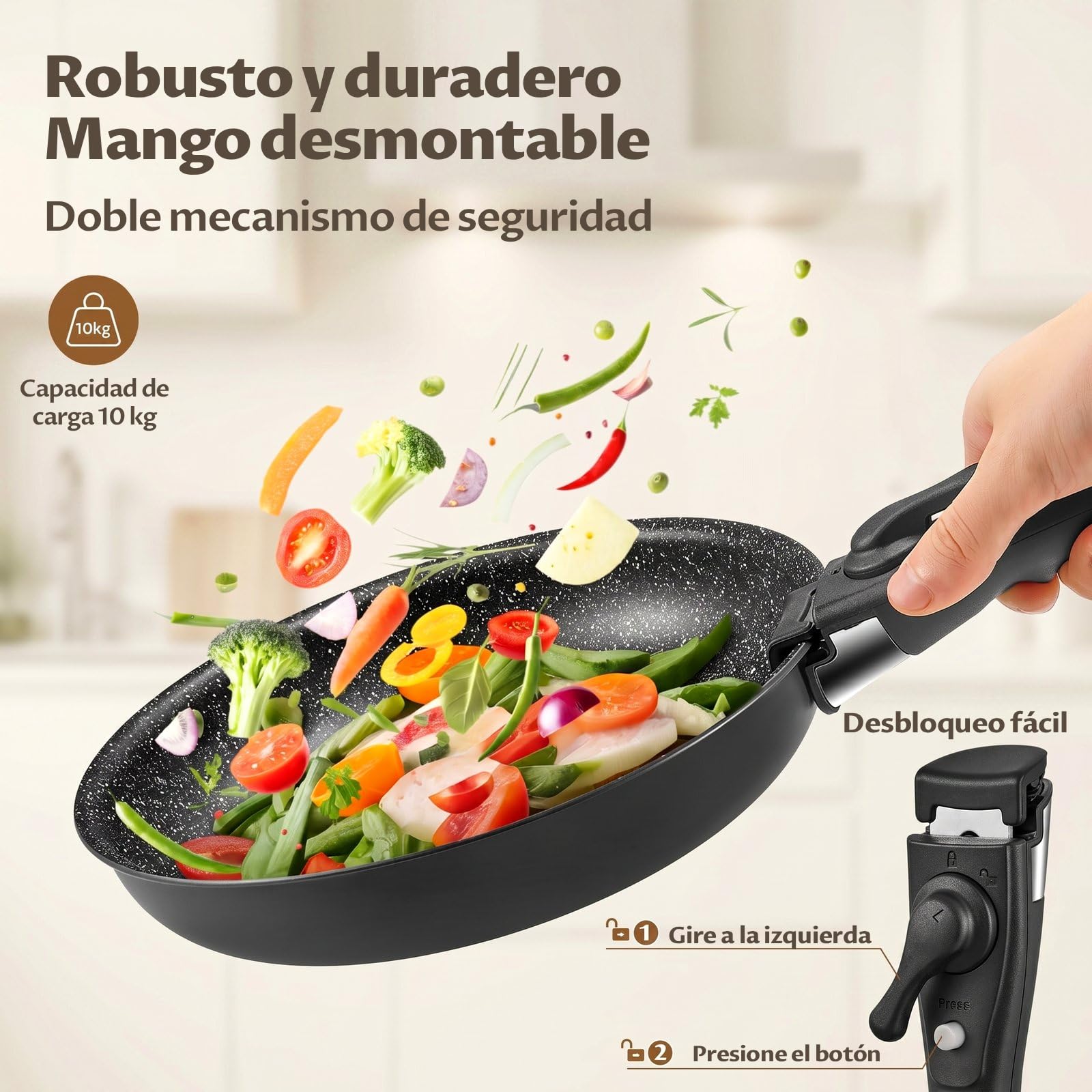 Fadware Juego de Sartenes Antiadherentes con Mango Extraíble, Sartenes para Inducción y Todo Tipo de Cocinas, Apilables para Ahorrar Espacio en Cocinas Pequeñas y Campers, Aptas para Horno hasta 230°C | Sartenes para Todo Tipo de Fuegos, Apilables para Ah