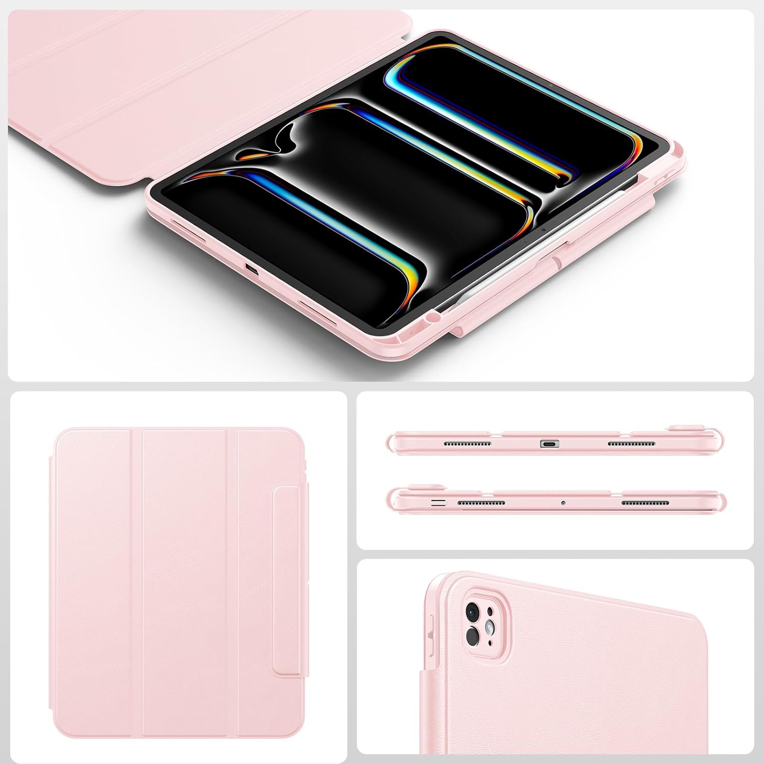 SPARIN Case for iPad Pro 13 inch 2025/2024-M4 M5 with Pencil Holder, Detachable Magnetic Hybrid Protective Cover, Portrait/Landscape Stand, Durable Protection, Auto Wake/Sleep -Pink