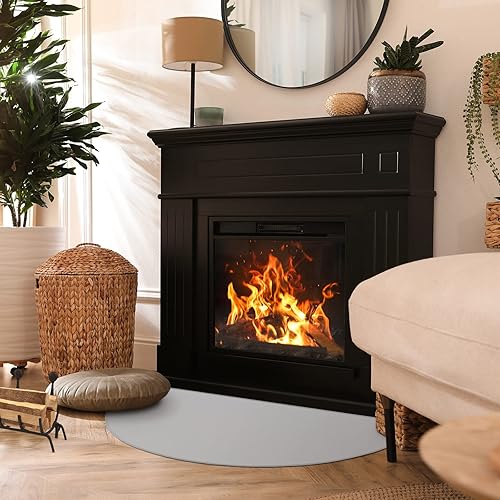 Miniatura 7 de FLASLD Tapete ignífugo para chimenea de 32 x 60 pulgadas, impermeable, debajo de la parrilla, tapete medio redondo, protege el suelo de chispas y