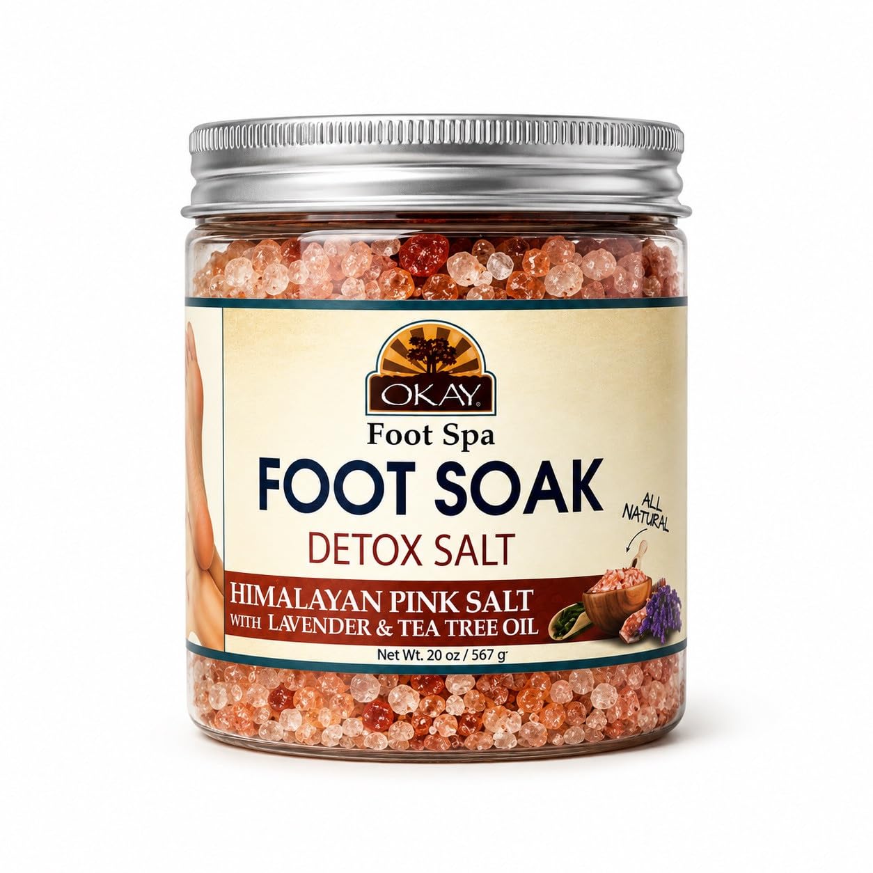 OKAY Foot Soak Detox Salt - Foot Soaking Salts for Dry Cracked Feet with Tea Tree Oil and Lavender Oil, Foot Bath, Pedicure Soak, Great for Men and Women, Athletes - 20 oz (Pack of 1) Tea Tree & Lavender 20 Ounce (Pack of 1)