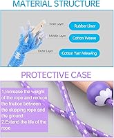 Vista 2 de Lorvain Cuerda de saltar para niños, cuerdas de saltar ajustables para niñas y niños pequeños, cuerda de saltar de algodón con mango de madera