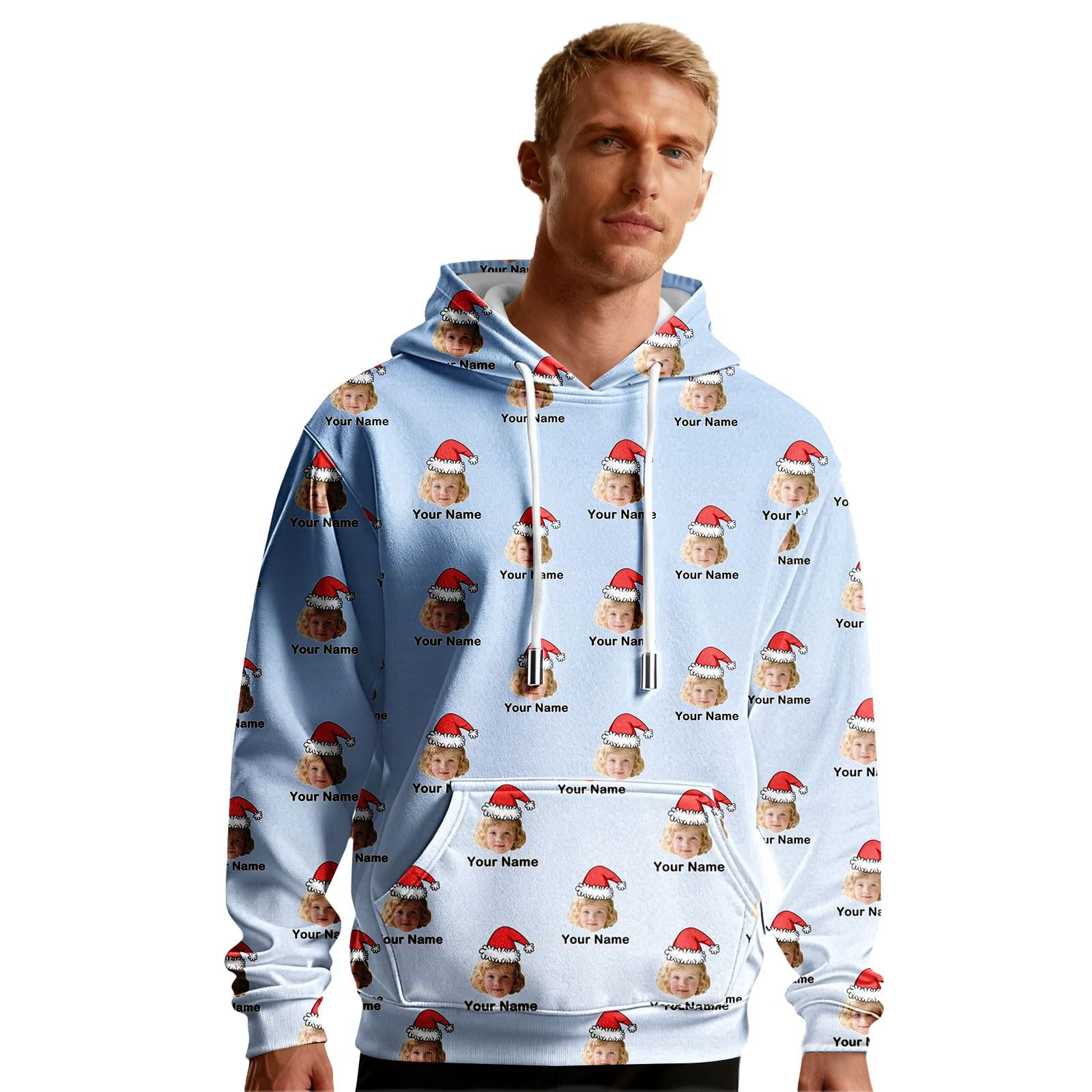 Sudadera Original Hombre Negra con Capucha Personalizada, Diseño Divertido De Navidad Chaquetones Invierno (Sky Blue, XXL) Sin Mangas Ropa Gym Tallas Grandes Sudaderas Mujer Gimnasio