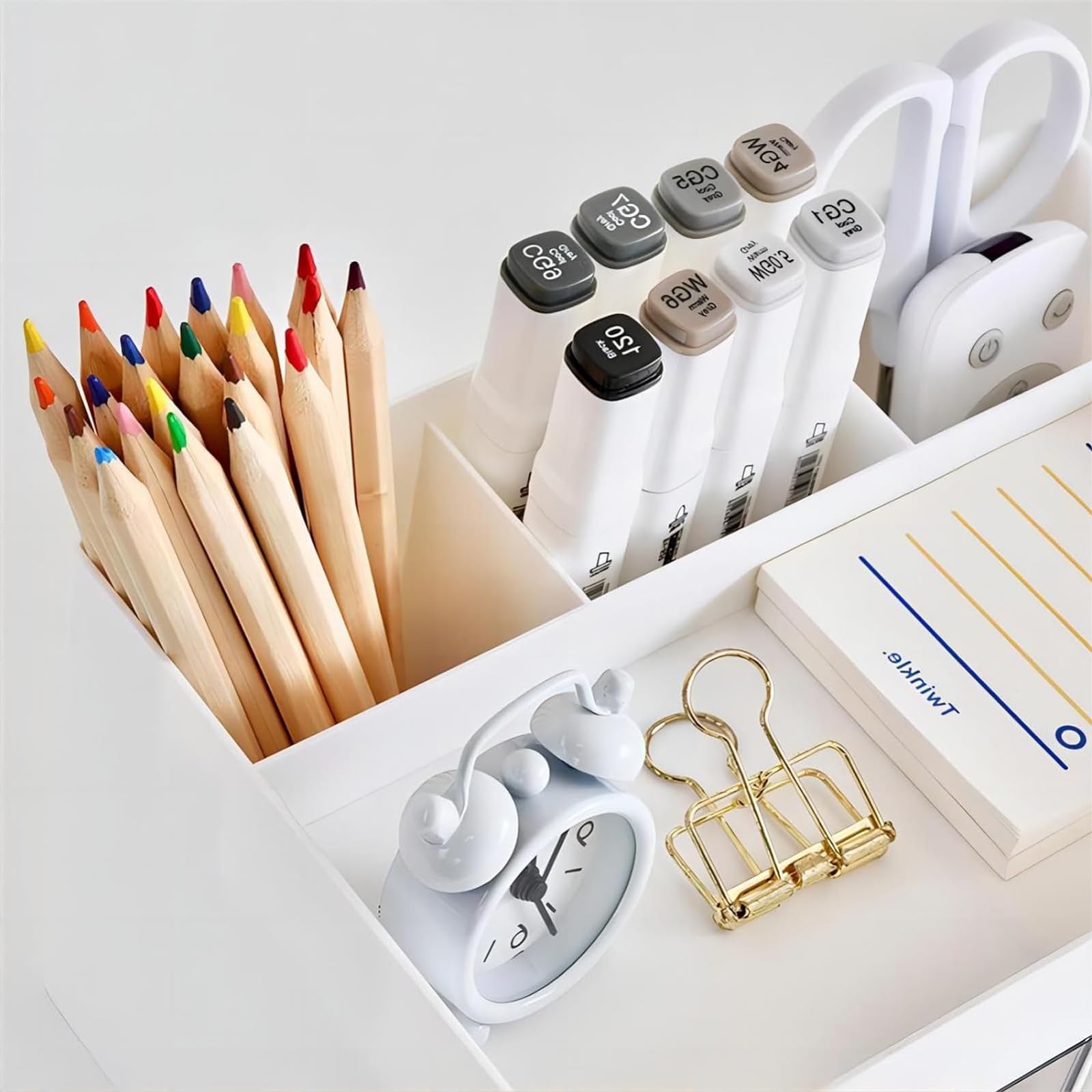 Scatola portaoggetti da scrivania, organizer da scrivania con 4 cassetti, portapenne multifunzionale for scrivania, organizer for forniture for ufficio (bianco)