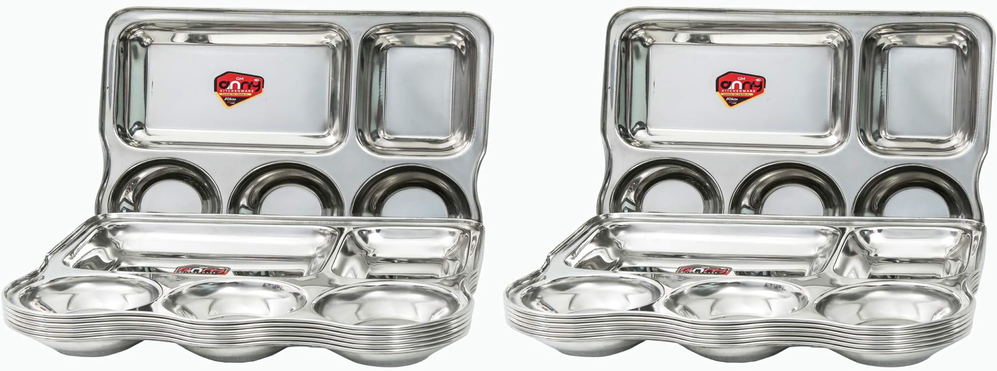 Anny Kitchenware Stainless Steel Full Plates, Pack of 2 (Design: Zic Zac Deep Vatica, Length: 13 Inch, Width: 9 Inch, Depth: 1 Inch, Capacity: 2000ML)
