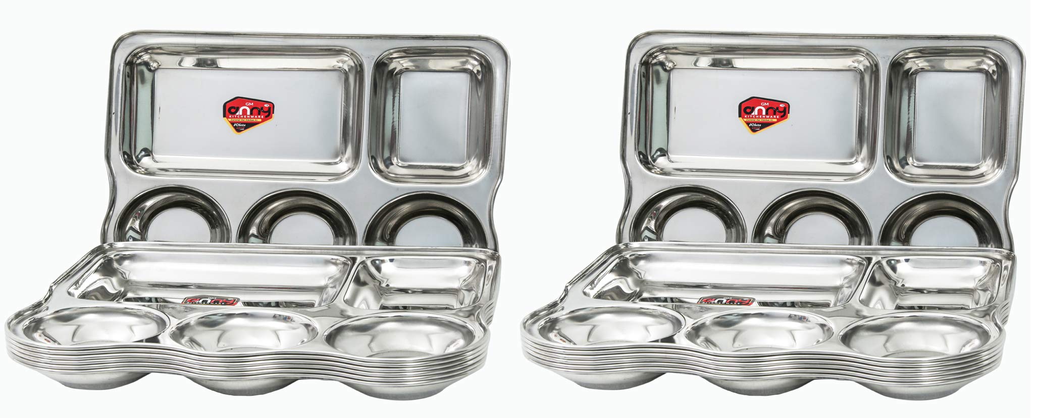 Anny Kitchenware Stainless Steel Full Plates, Pack of 2 (Design: Zic Zac Deep Vatica, Length: 13 Inch, Width: 9 Inch, Depth: 1 Inch, Capacity: 2000ML)