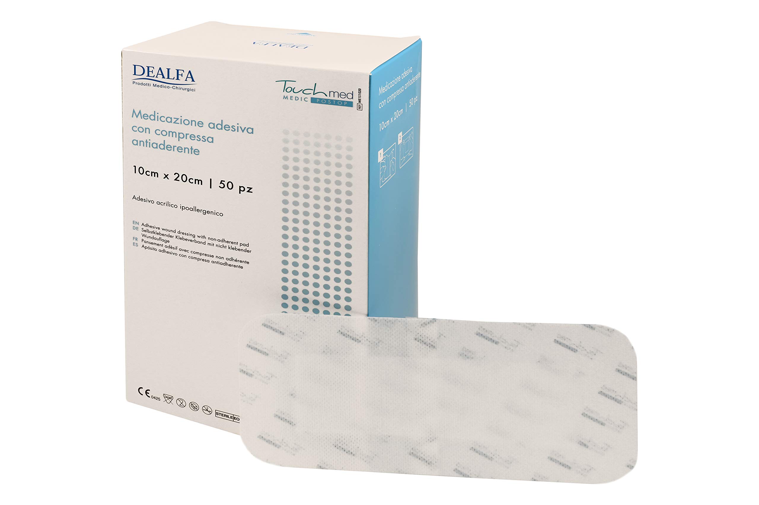TOUCHMED Cerotto Adesivo Sterile in TNT con Compressa Antiaderente - 10x20 cm - Traspirante e Assorbente - Ottima Adesività - Monouso - Confezione da 50 Pezzi