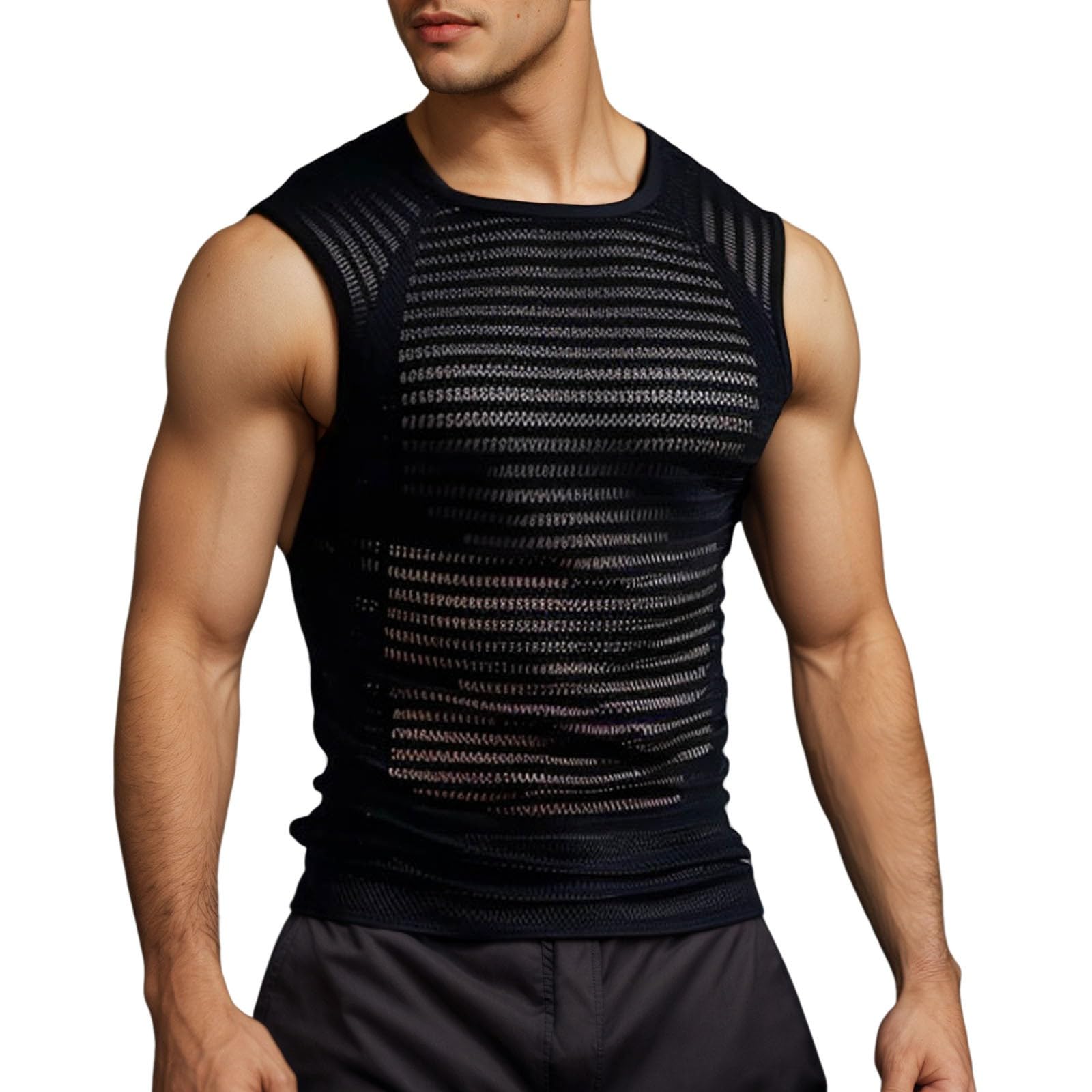 Chaleco de Malla Hueca sin Mangas con Transparentes para Hombre
