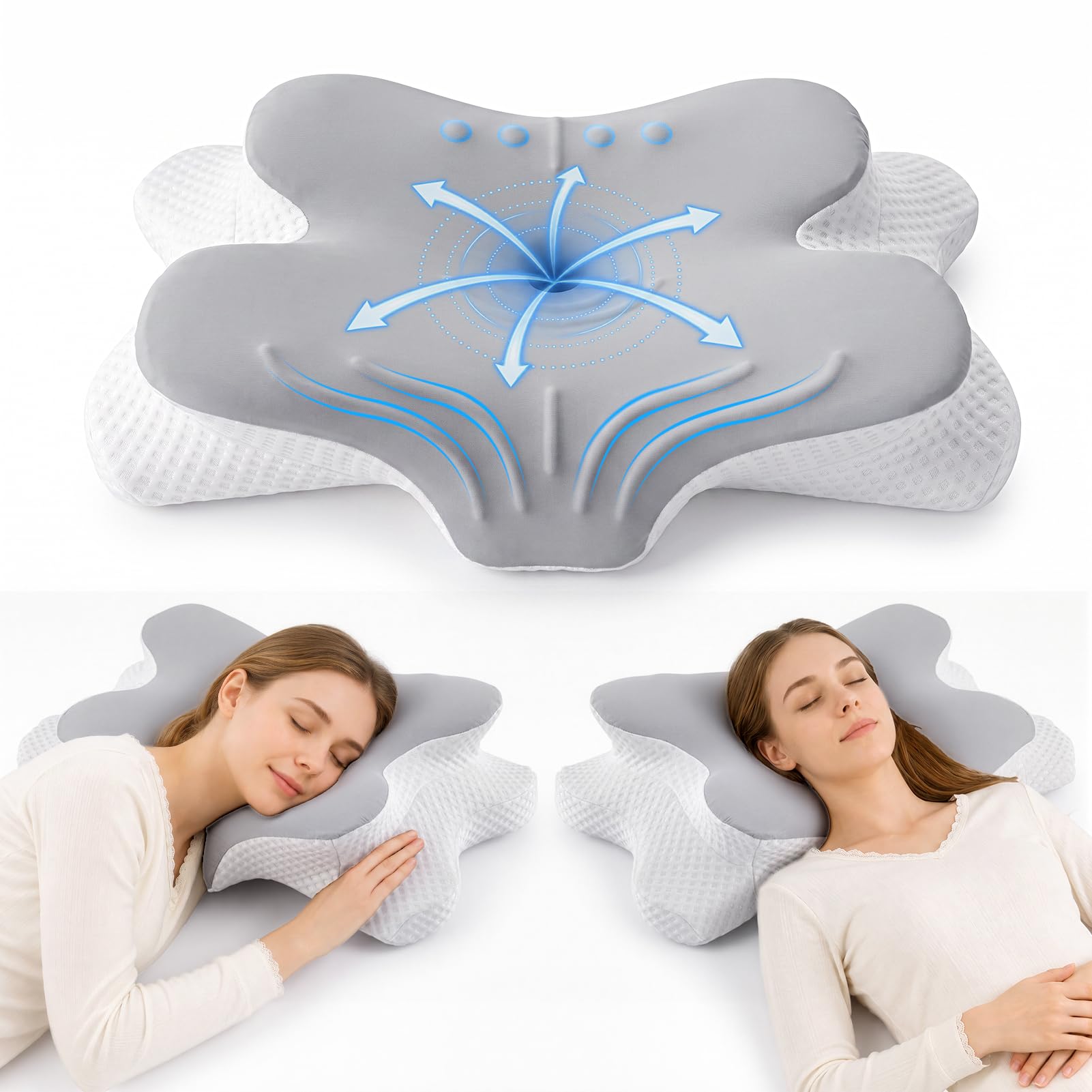 TOOHUB Cervical Neck Pillow, Cervical Pillow for Neck and Shoulder Pain,Memory Foam, Butterfly Ergonomic Pillow with Removable Washable Pillowcase for Side Back Stomach Sleepers