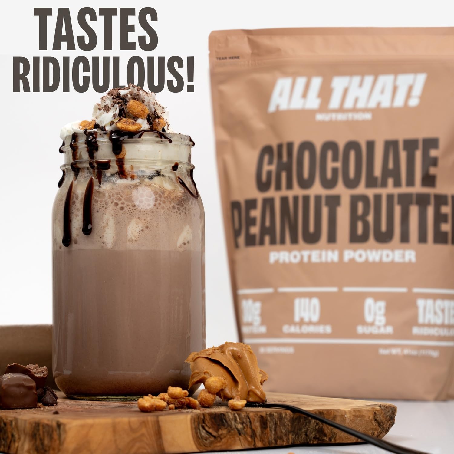 Chocolate Peanut Butter Protein Powder, 30G of Whey Protein, Low Calorie & Fast-Absorbing, 0 Sugar, Soy-Free & Gluten-Free Protein Powder, 30 Servings