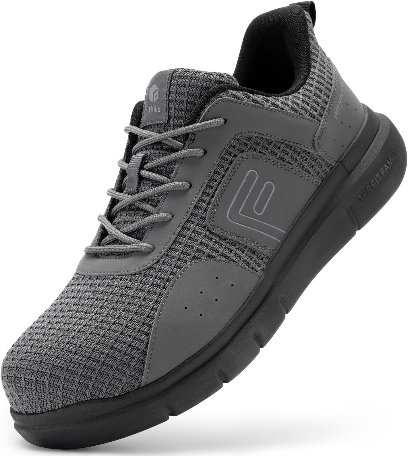 FitVille Wide & Extra Wide Steel Toe Shoes for Men Work Lightweight Composite Toe Work Shoes with Slip Resistant and Arch Support