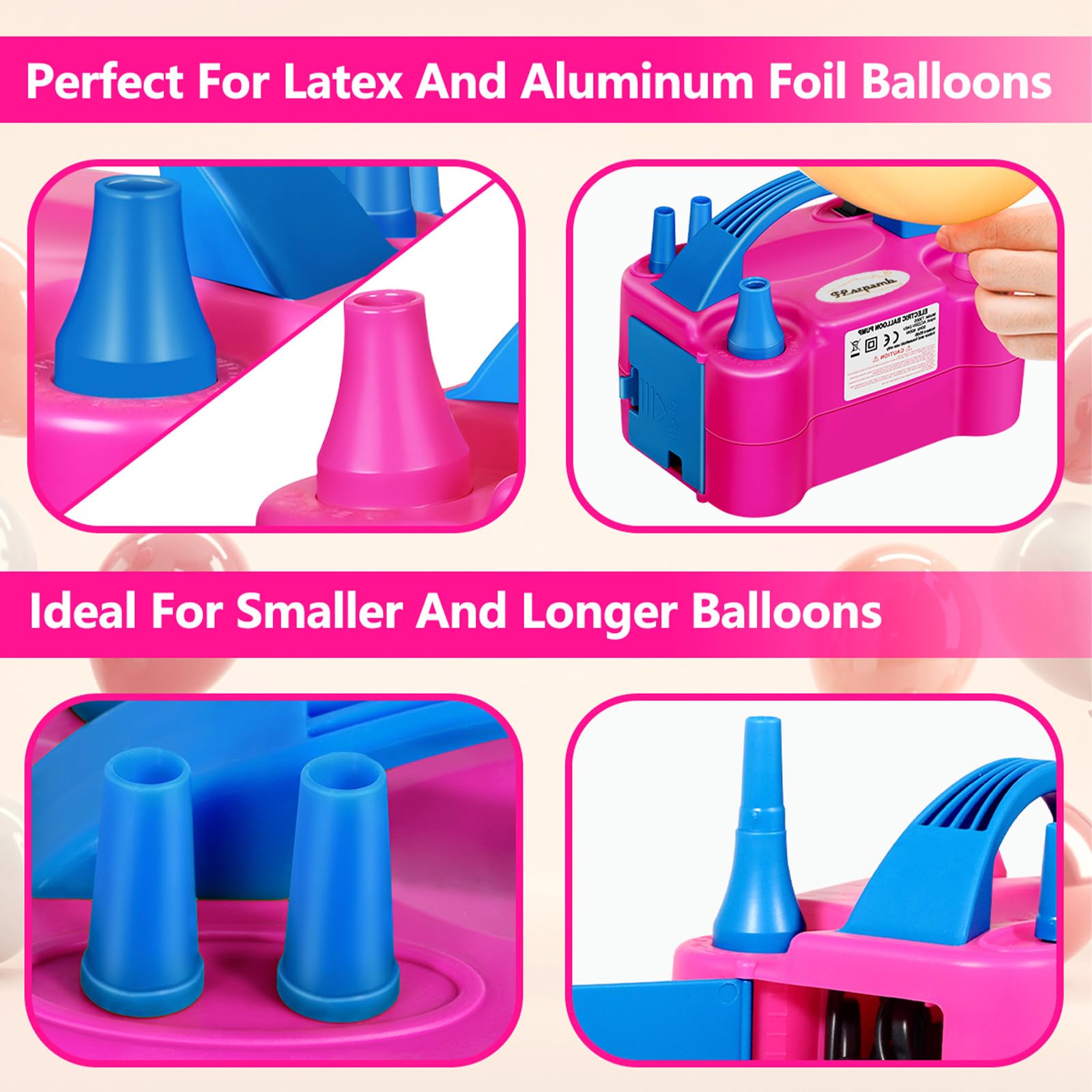 FLSEPAMB Pompa Elettrica per Palloncini 600W, 2 Modalità Gonfia Palloncini Elettrico, Più Ugelli Pompa Elettrica per Palloncino per Decorazioni di compleanni, feste e matrimoni