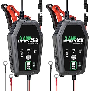 2 Pack 3 AMP Battery Charger - 6V/12V Smart Automotive Battery Charger, Fully Automatic and Maintainer Trickle Charger for Car, Motorcycle, Boat, Lead-Acid, Lithium, LiFePo4 Battery