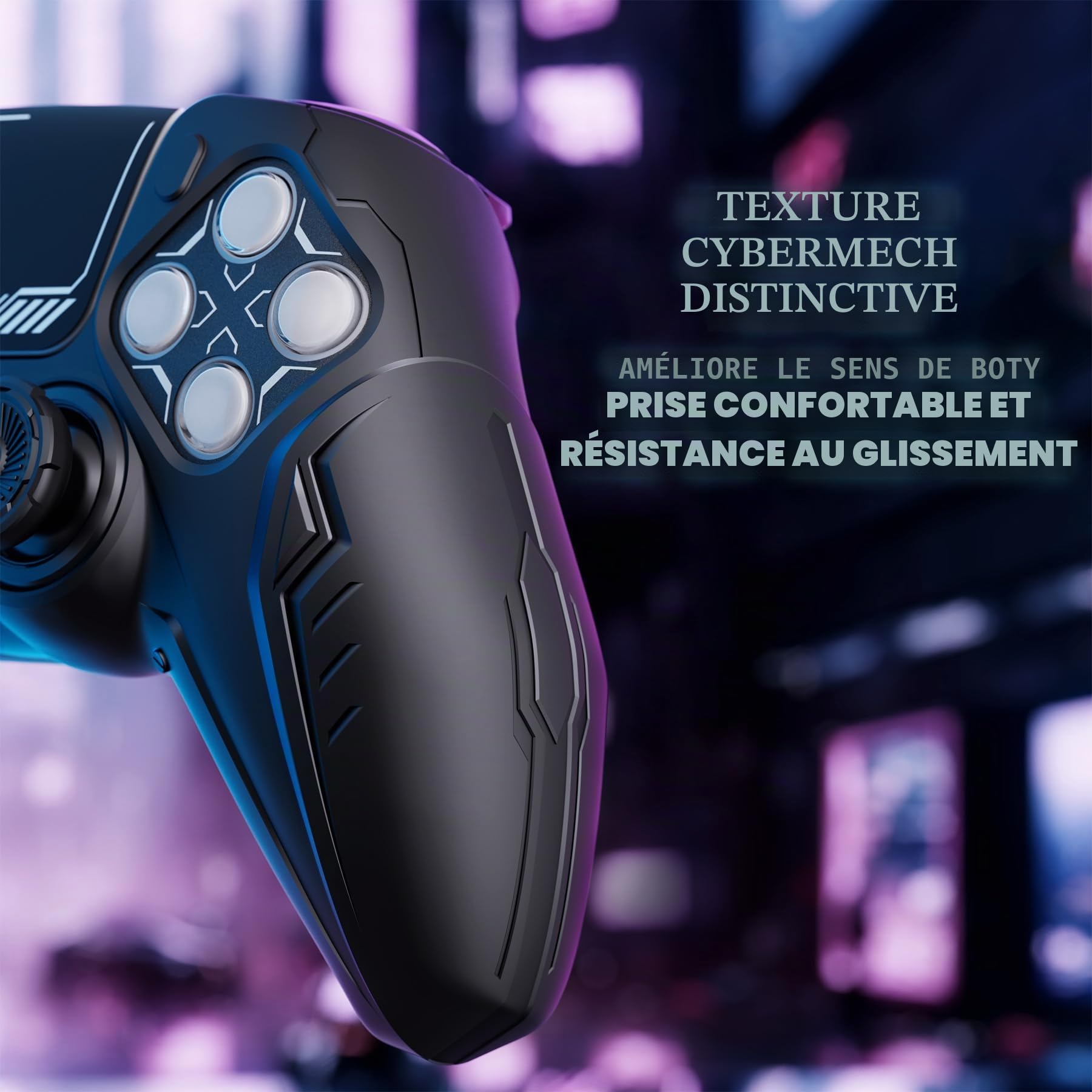 playvital pour ps5 Manette Coque Protection Accessoire avec Capuchon pour ps5 Controller Housse Silicone Cover Skin Compatible avec Station de Charge，Édition CyberMech 2 PCS-Noir