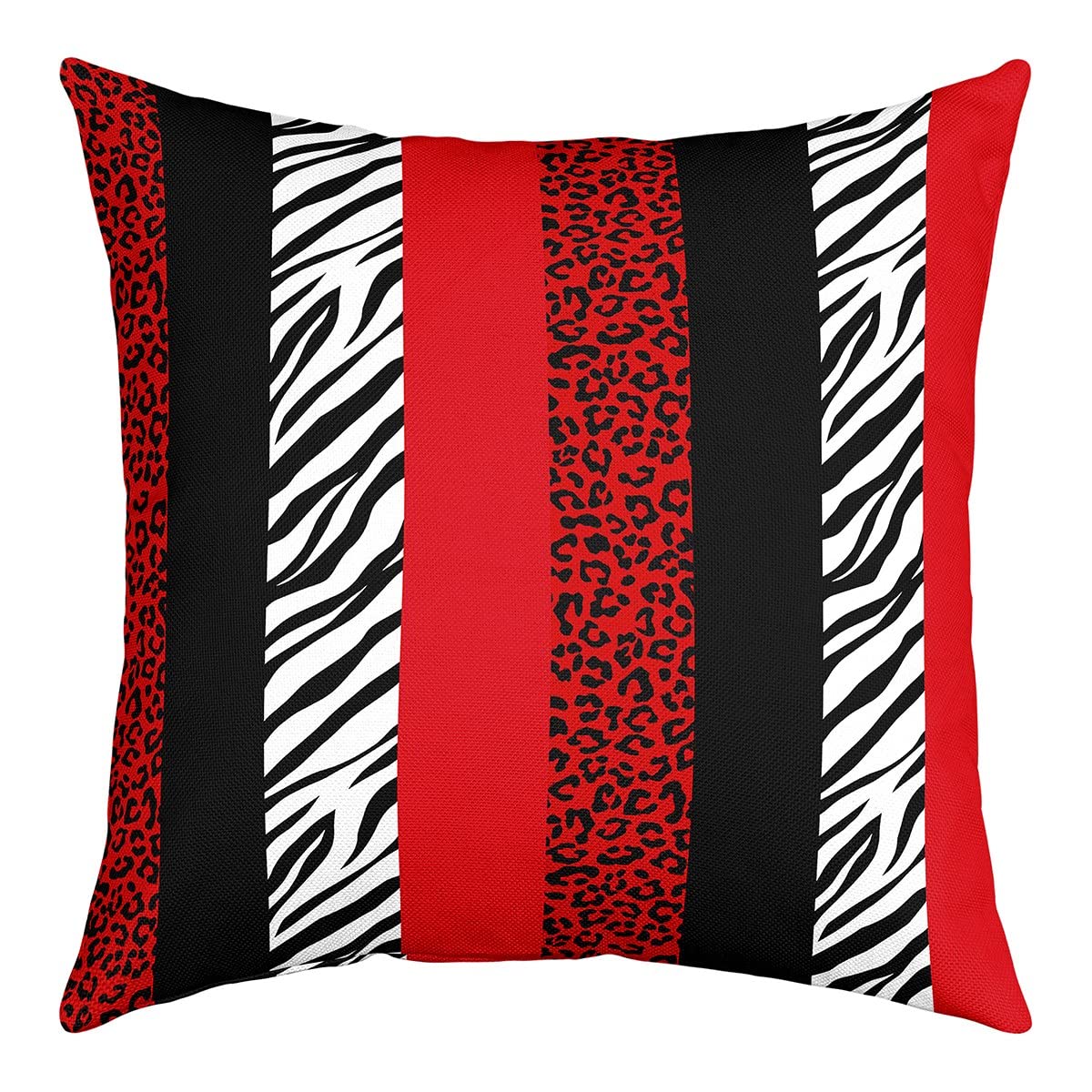 Manfei Leopard Print Soft Square Cushion Case Cover Zebra Skin Texture Pillow Cover Room Decor,Geometric Stripe Fashion Black Red Reversible Print Throw Couch Sofa Pillow Cover, 1 Pack 18"x18"