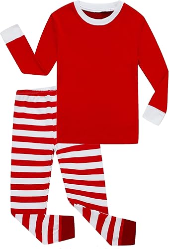 Family Feeling - Conjunto de 2 piezas de pijama de Navidad a rayas para niños y niñas, 100 % algodón