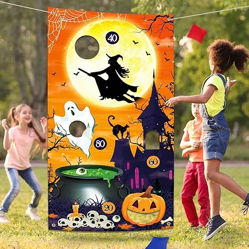 Miniatura 2 de Juegos de Halloween, divertido juego de lanzamiento, con 4 bolsas de frijoles, diseño clásico, pancarta premium, accesorios, bolsa de