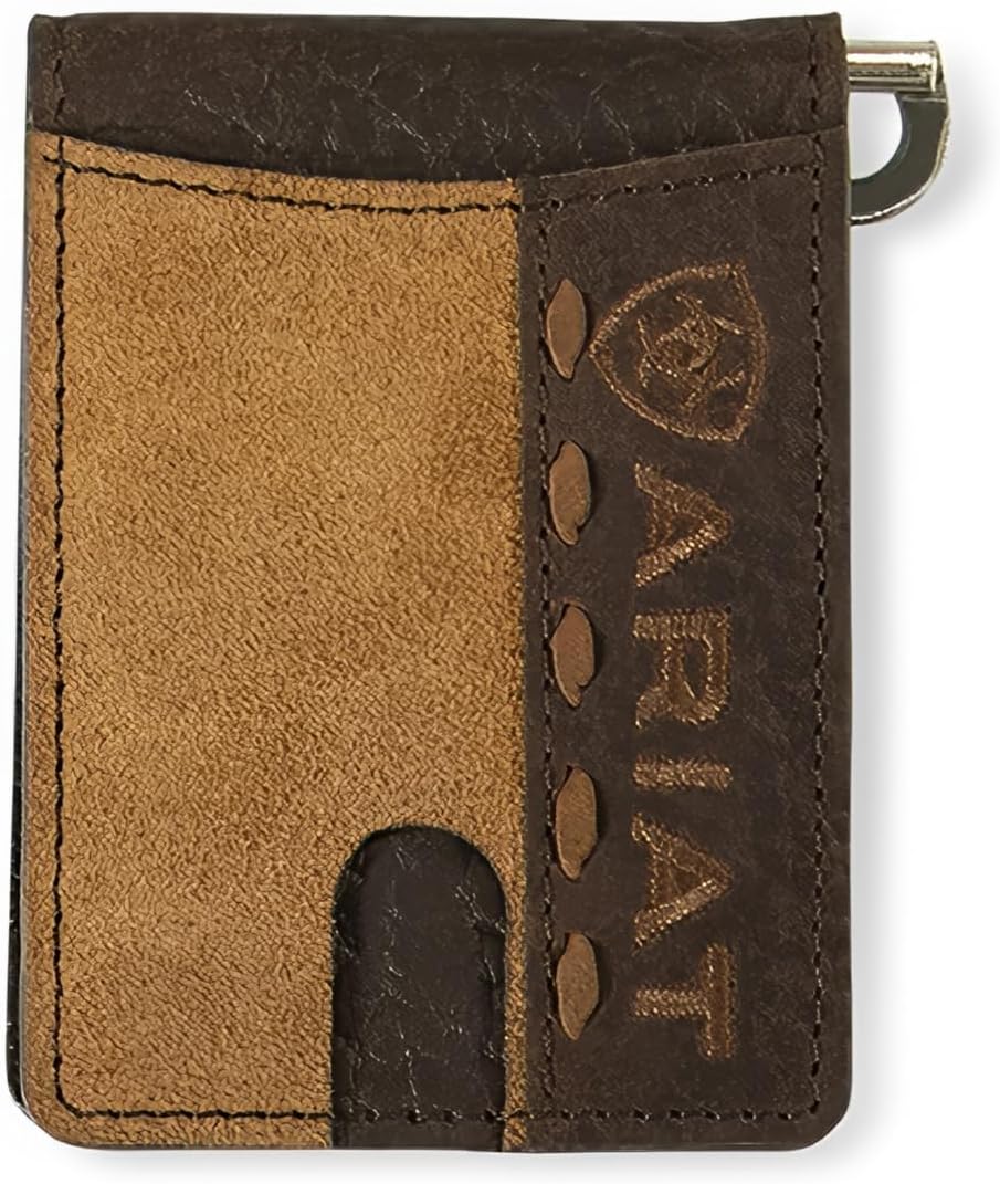 ARIAT Bifold Money Clip Roughout Crocodile Wallet, Tan