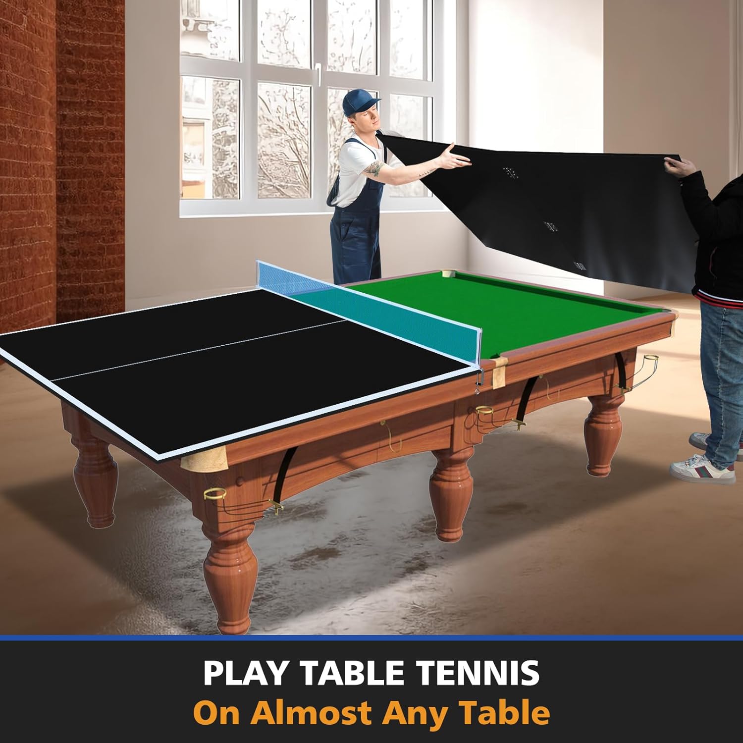 IUNNDS Table Tennis Top for Pool Table, 6ft/7ft/8ft/8ft/8.5ft/9ft Foldable Table Tennis Table for Pool Table, Table Tennis Conversion Top with Net (Blue, 9x5ft,8ft Billiard Table)