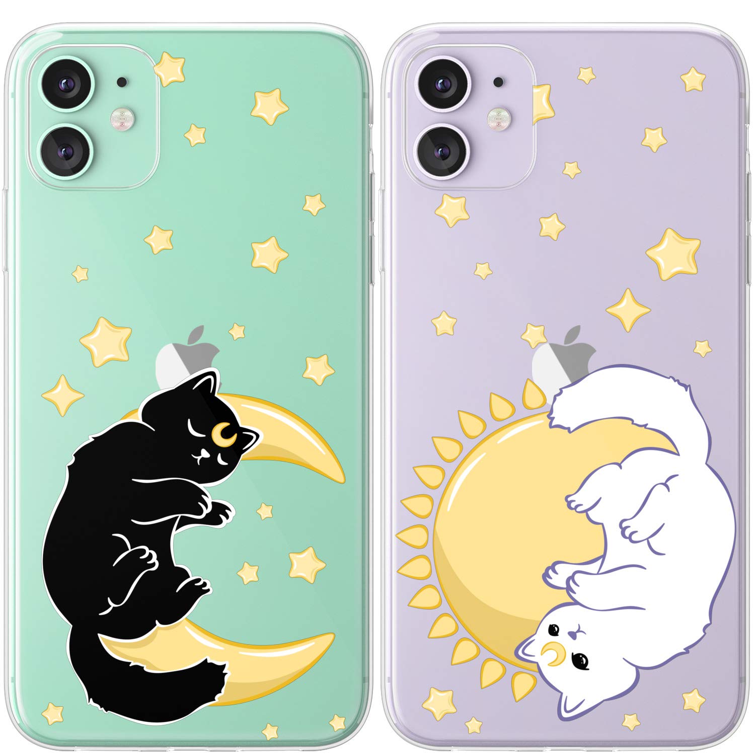 Mertak Matching Cases Compatible with iPhone 16 15 Pro Max 14 Plus 13 12 Mini 11 SE XS S25 S24 Cute Couple Stars Protective Cats Slim Silicone Girlfriend Celestial Moon Sun Luna Cover