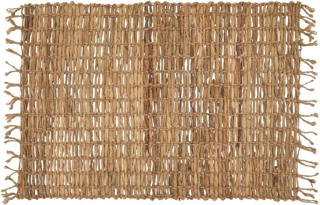 Fennco Styles Hand Woven Water Hyacinth Fringe Placemats 14 x 20 Inch, Set of 4 - Natural Chic Table Mats for Home, Dining Table, Farmhouse Décor, Banquets and Special Events