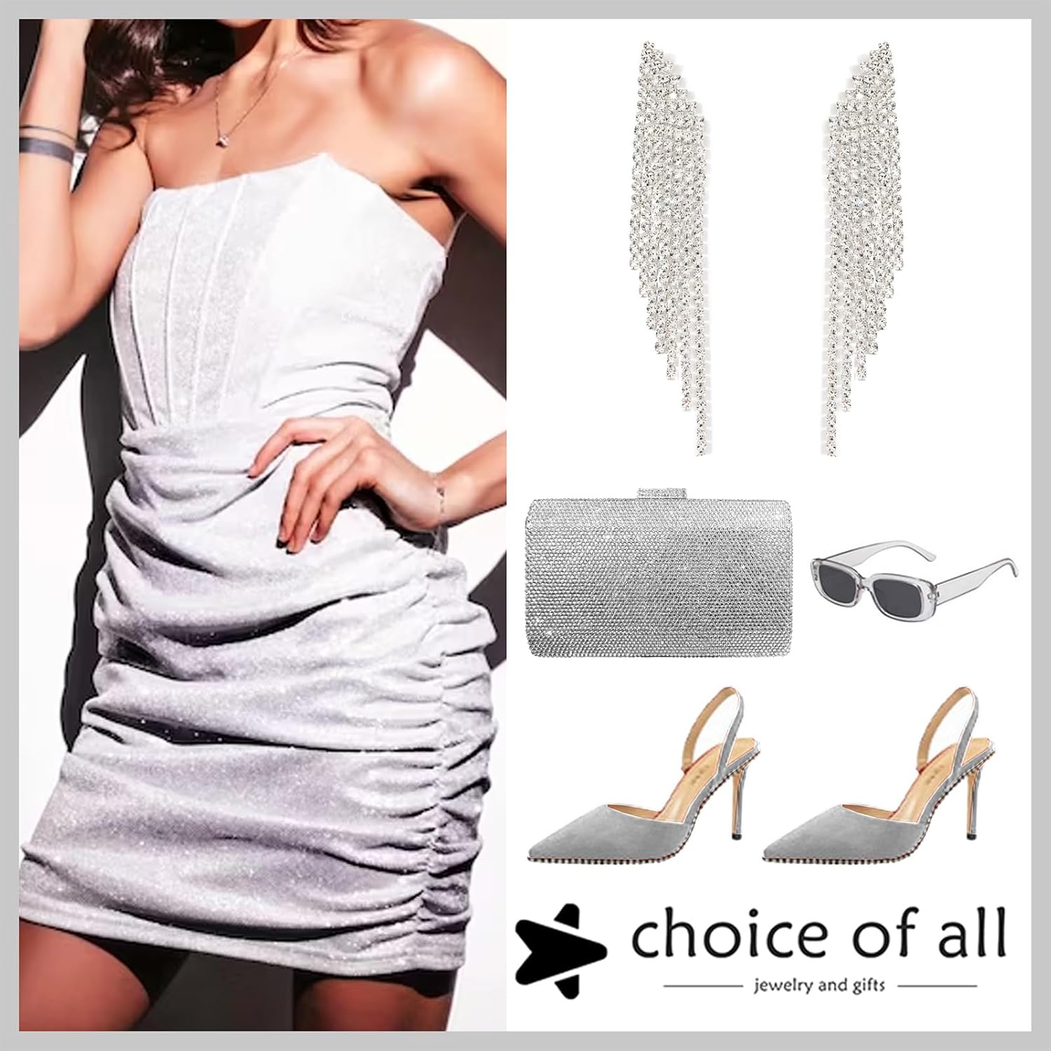 Silver Prom Earrings Jewelry Sparkly Rhinestone Earrings for Women Long Tassel Bling Crystal Chandelier Earring Prom Dress Outfit Accessories Wedding Guest Dresses for Women - Image 5