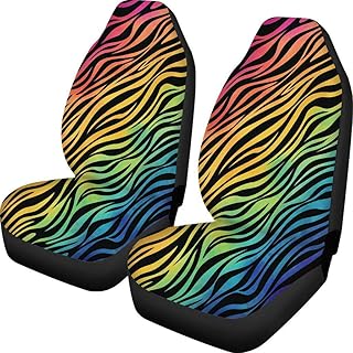 Drew Tours Rainbow Zebra Stripe Cubo Asiento Cubierta Automotriz Universal Asiento Fundas 2 Piezas Juego Durable Lavable Mat Mat