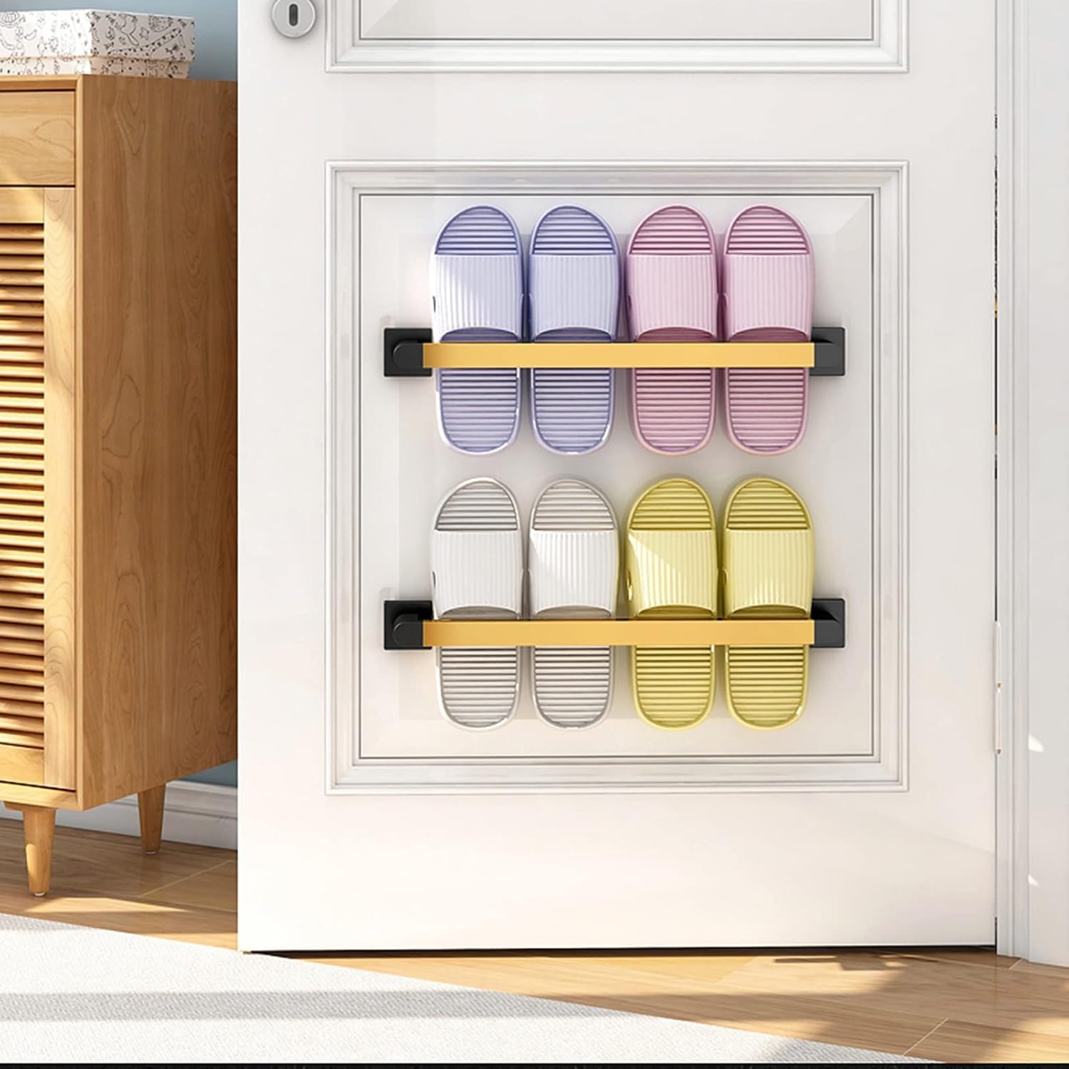 Hanging Slipper Shoe Rack, Stainless Steel Shoes Holder Storage Organizer Shelf, Bathroom Slipper Stand, Door Shoe Hangers, Store 1-7 Pairs (Size : 68 * 6 * 5cm)