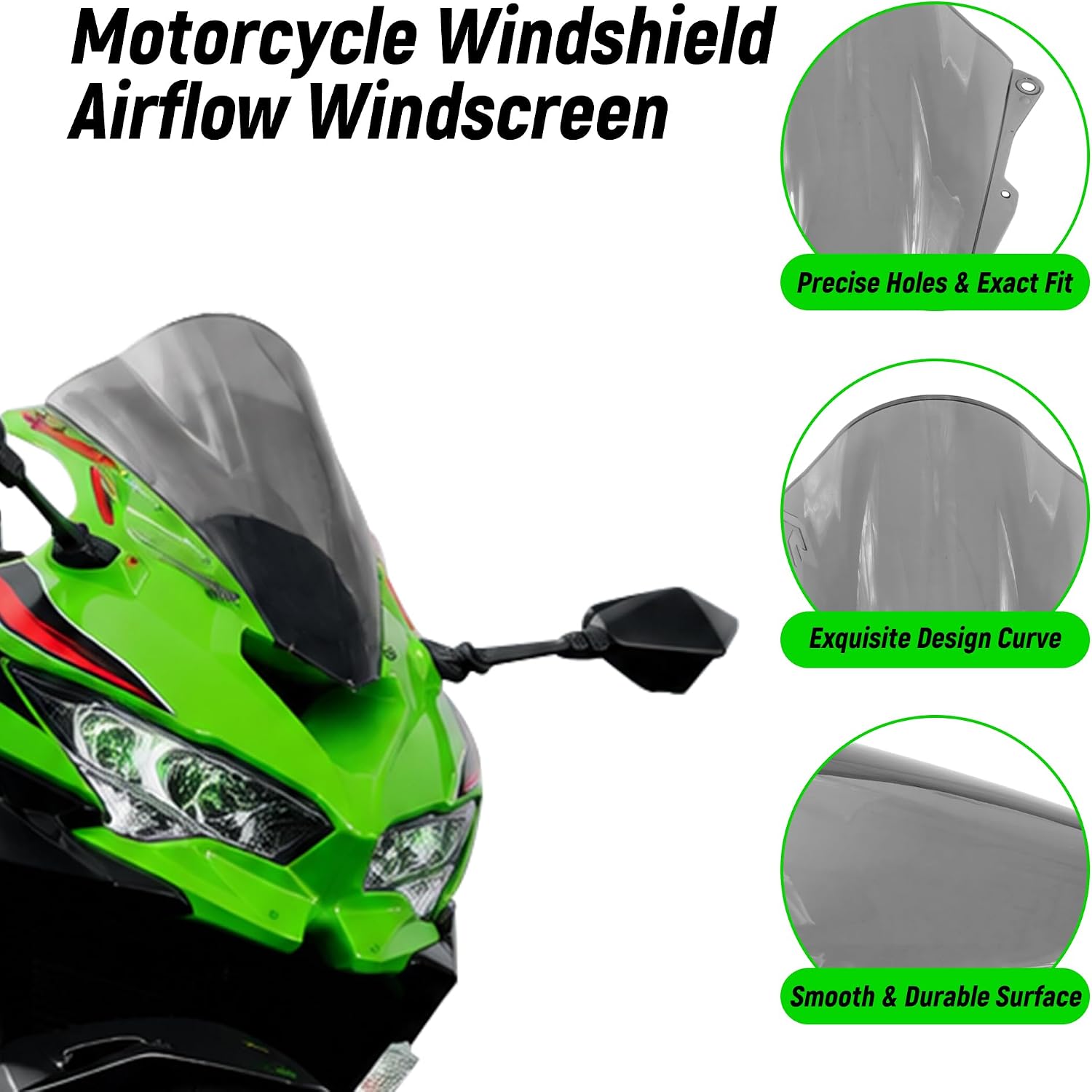 ONE.K.S Motorcycle Windshield Wind Deflectors Airflow Windscreen Heightened Accessories Fit for Ninja ZX4R ZX4RR ZX4R-SE/ZX25R ZX25RR (Grey)