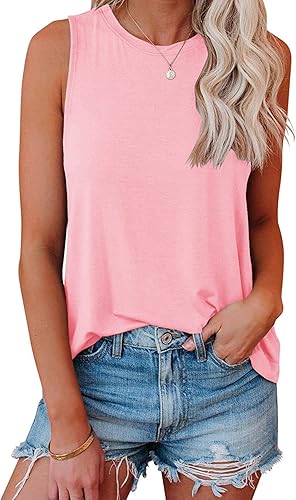 Miniatura 7 de JAWINT Camisetas casuales sin mangas para mujer, cuello redondo, sin mangas, holgadas, holgadas
