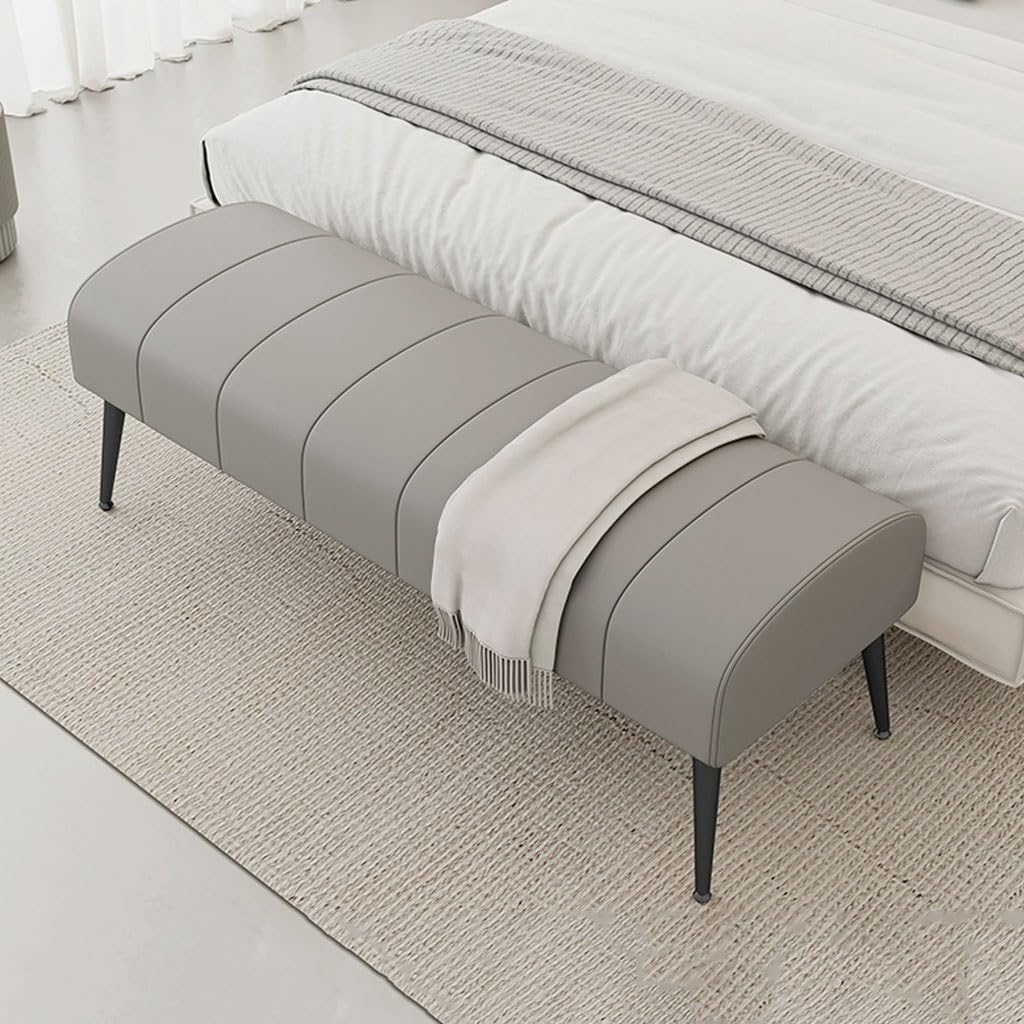 Nowoczesna Ławka Na Koniec Łóżka,podnóżek Do Sofy W Salonie, Ławka Na Buty Do Przedpokoju Skórzana Tapicerka Zakrzywione Siedzisko Z Solidnymi Nogami(Grey,120cm)