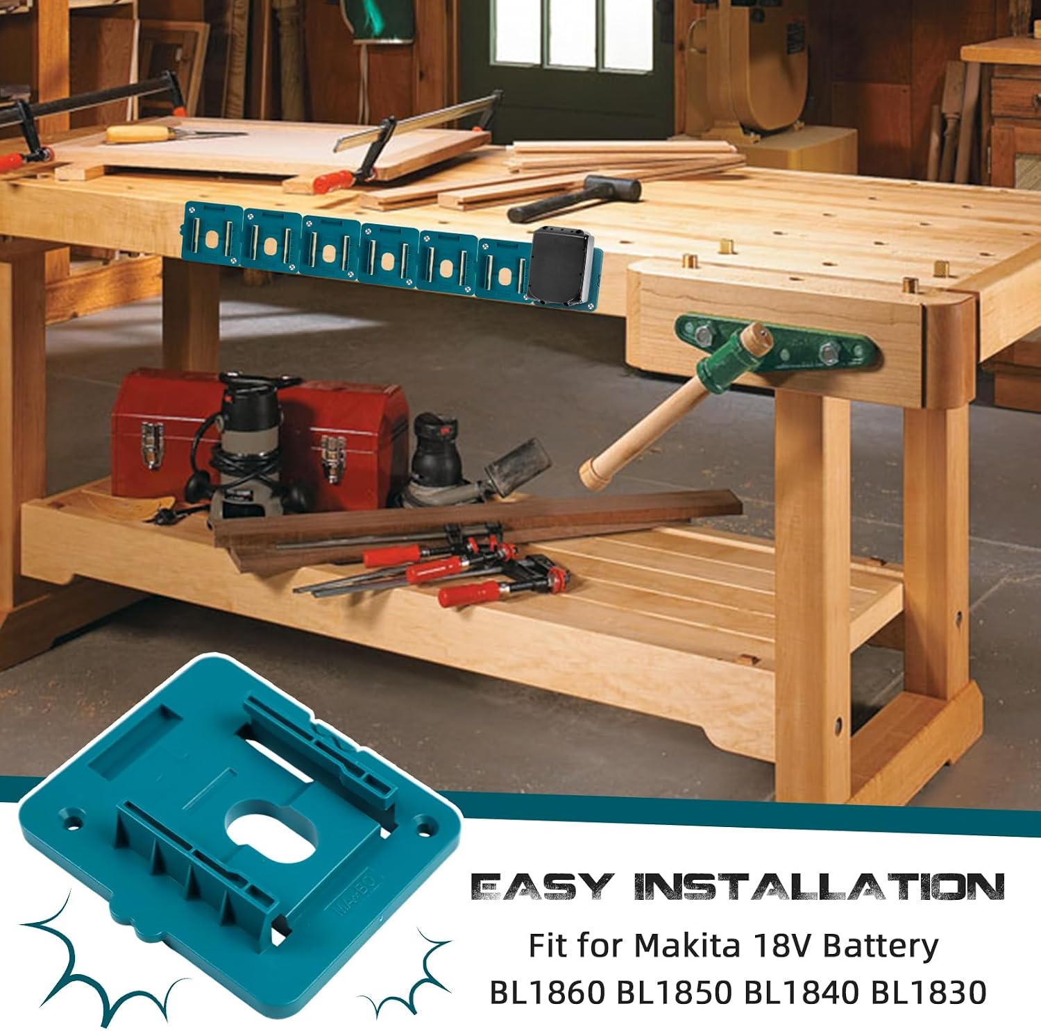 Battery Holder Mounts,8 Pack Heavy Duty Battery Mount Hanger Storage Rack Compatible with Makita 14.4V - 18V Batteries,Power Tool Battery Storage Organiser Rack for Workshop,Van,Jobsite