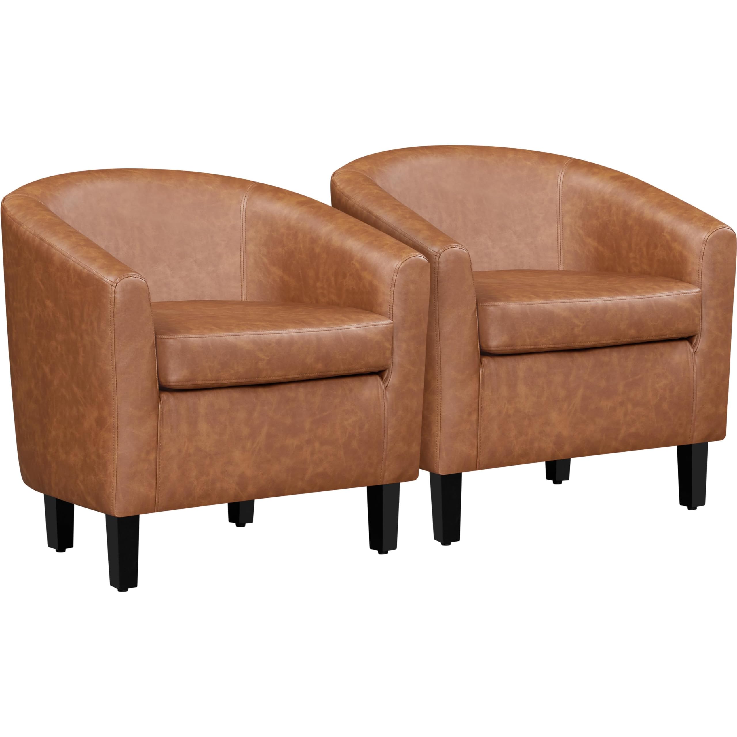 Barrel Accent Chair Set - Faux Leather Brown
