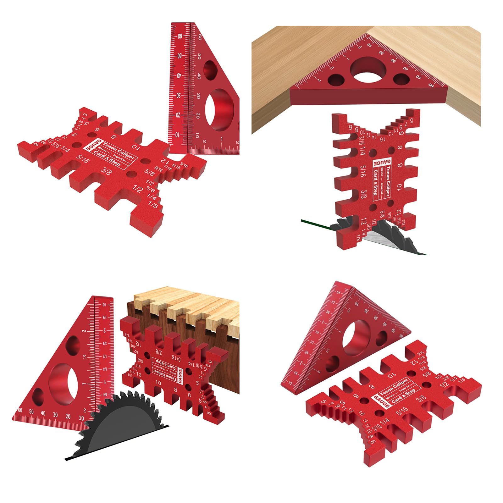 Woodworking Tools Card Gauge Dovetail Jig Tenon Caliper with Triangle Ruler Carpentry Square Inch Metric Measuring Tool