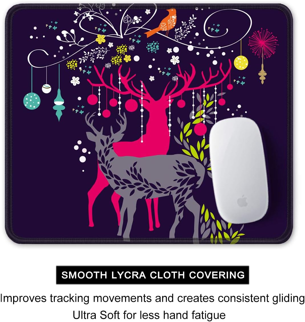 Auhoahsil Mouse Pad, Square Moose Theme Anti-Slip Rubber Mousepad with Stitched Edges for Office Gaming Laptop Computer Men Women, Beautiful Custom Pattern, 11.8" x 9.8", Deer and Christmas Tree
