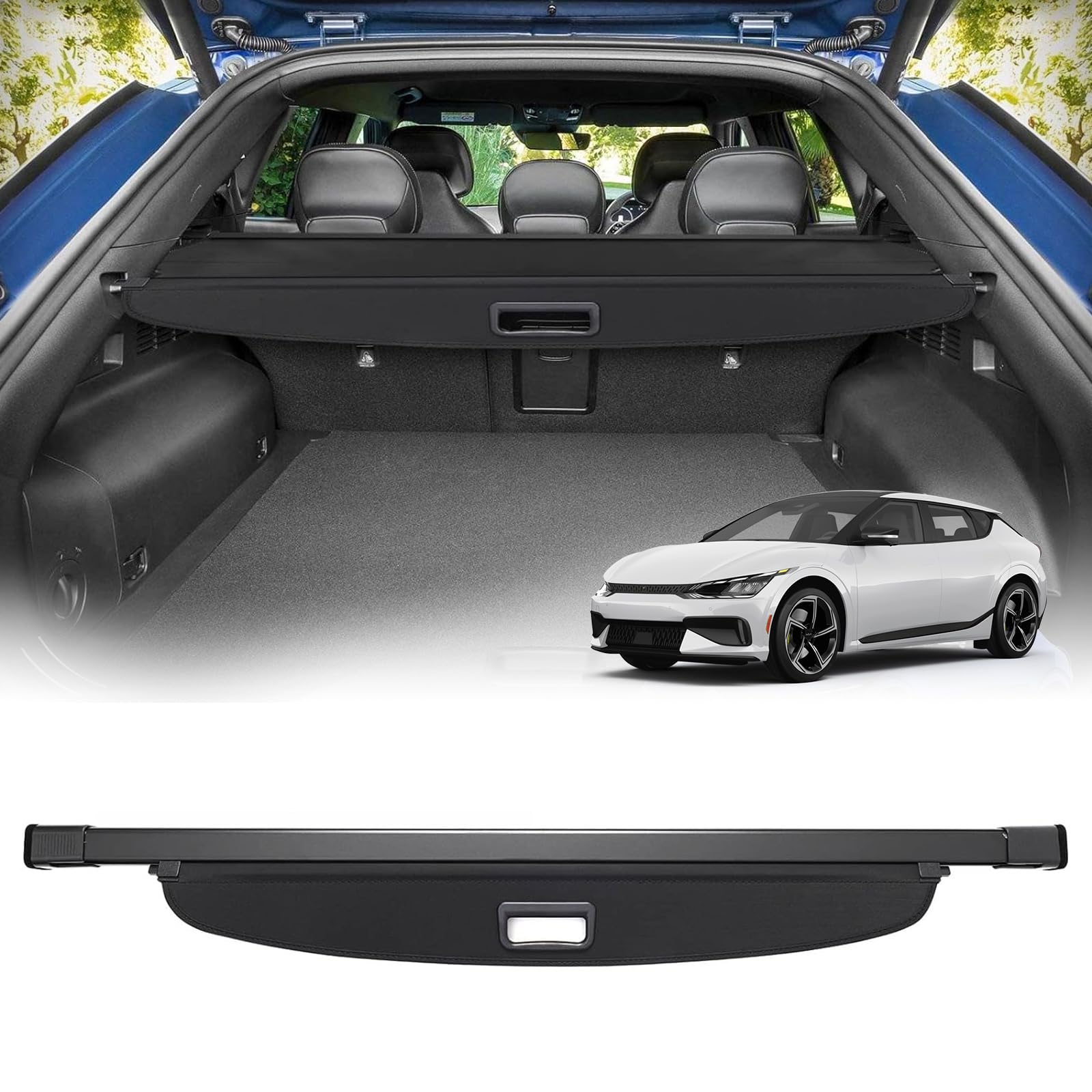 Powerty Cargo Cover for Kia EV6 2022-2025 2026 Trunk Cover Retractable Trunk Shielding Shade EV6 Accessories Cargo Luggage Cover Black