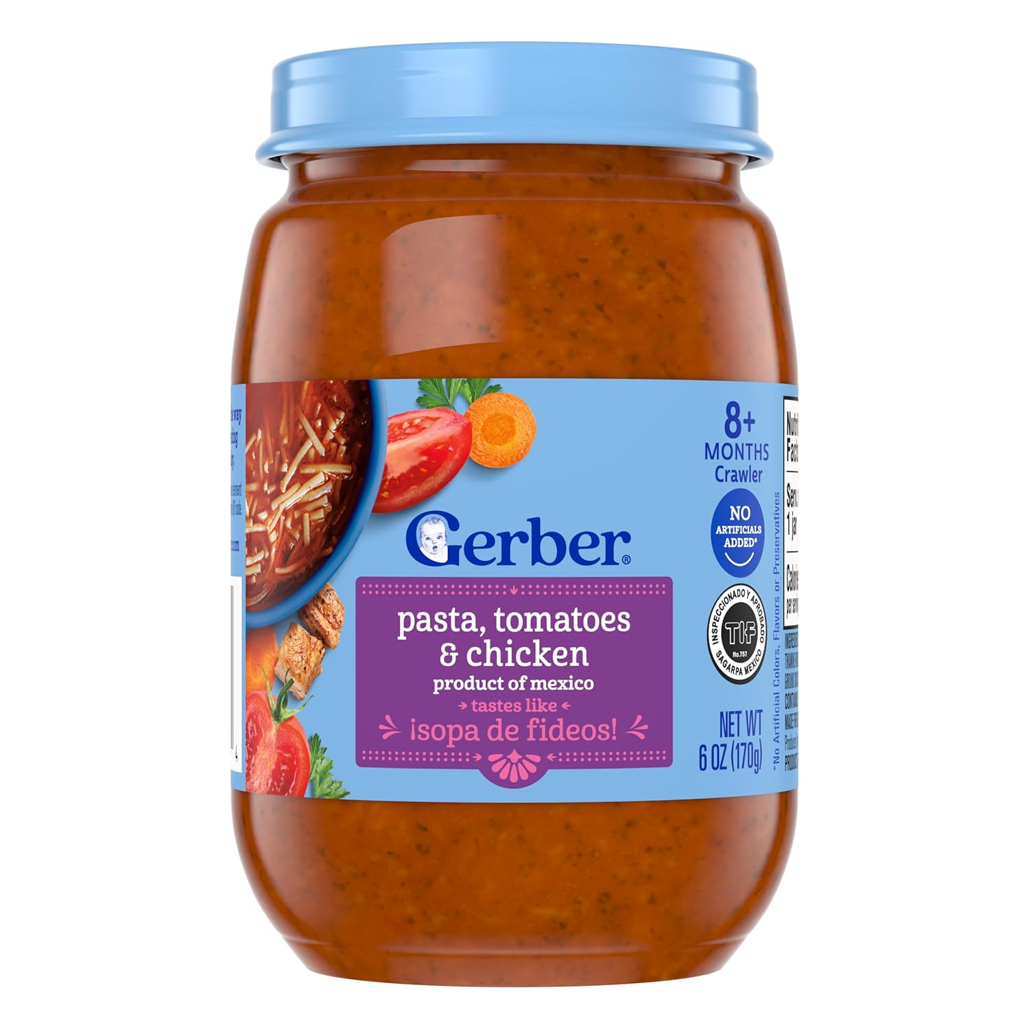 GERBER Puree Pasta, Tomatoes, and Vegetables taste like Sopas de Fideos 12x6oz