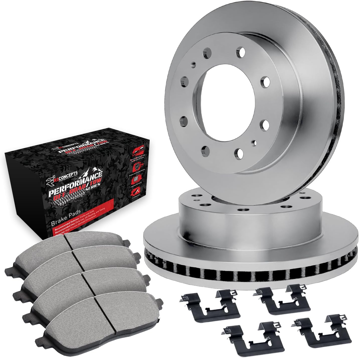 R1 Concepts Front Brake Kit For 2005-2010 Ford F-250, 2005-2011 Ford F-350| Blank Brake Rotors| Off-Road/Tow Brake Pads and Rotors Kit| Hardware included