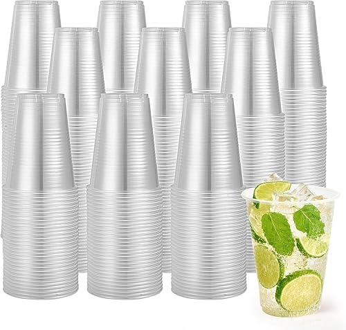 Turbo Bee Paquete de 1000 vasos de plástico de 16 onzas, vasos desechables transparentes, recipientes para bebidas calientes y frías para agua,